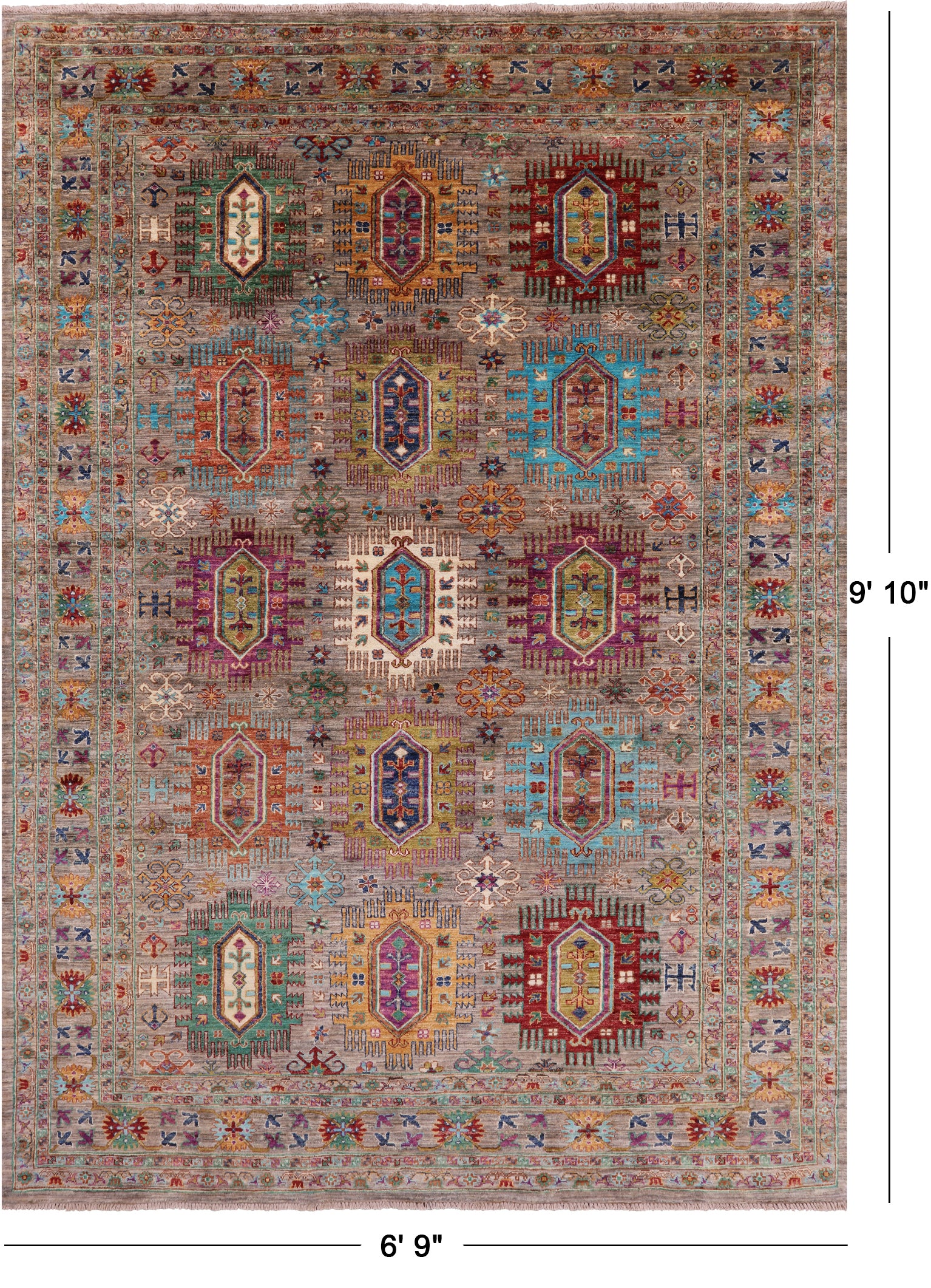 Turkmen Ersari Handmade Wool Rug - 6' 9" X 9' 10" - Golden Nile