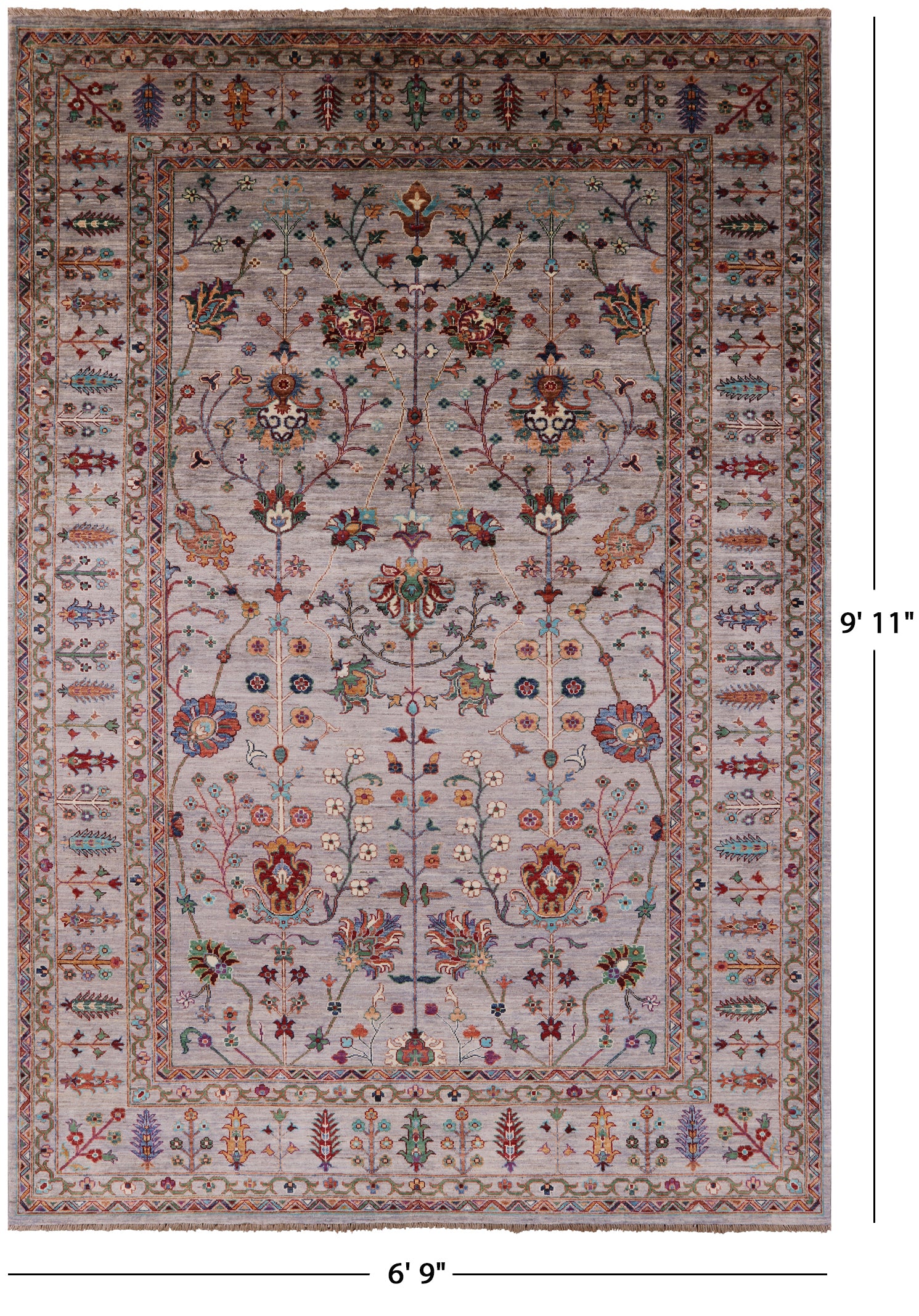 Grey Persian Tabriz Handmade Wool Rug - 6' 9" X 9' 11" - Golden Nile
