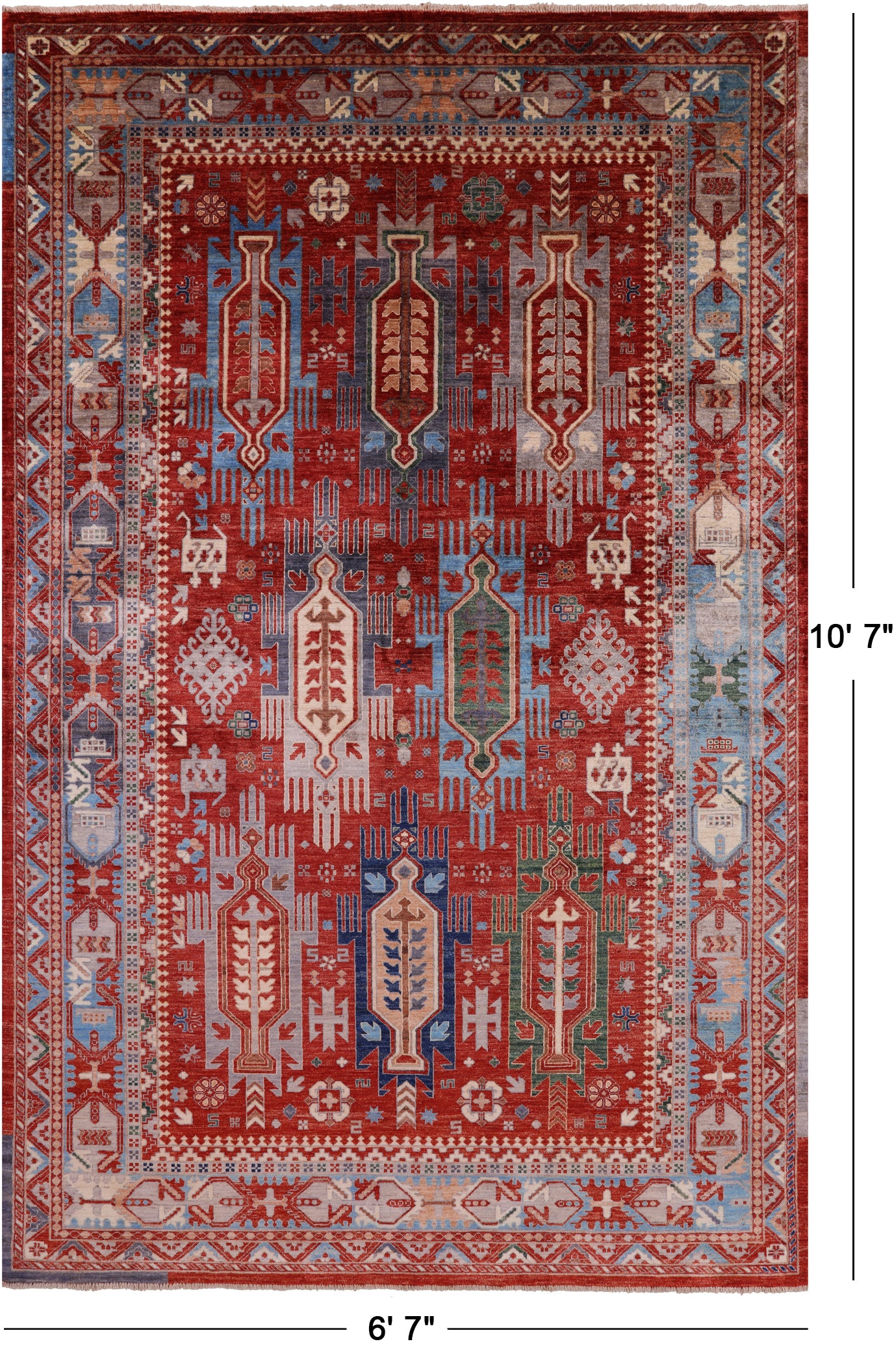 Red Persian Fine Serapi Hand Knotted Wool Rug - 6' 7" X 10' 7" - Golden Nile