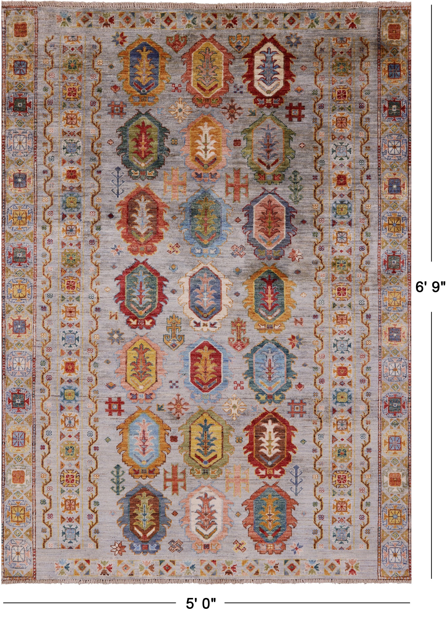 Tribal Persian Hand Knotted Wool Rug - 5' 0" X 6' 9" - Golden Nile