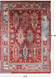 Red Persian Fine Serapi Hand Knotted Wool Rug - 5' 0" X 6' 10" - Golden Nile