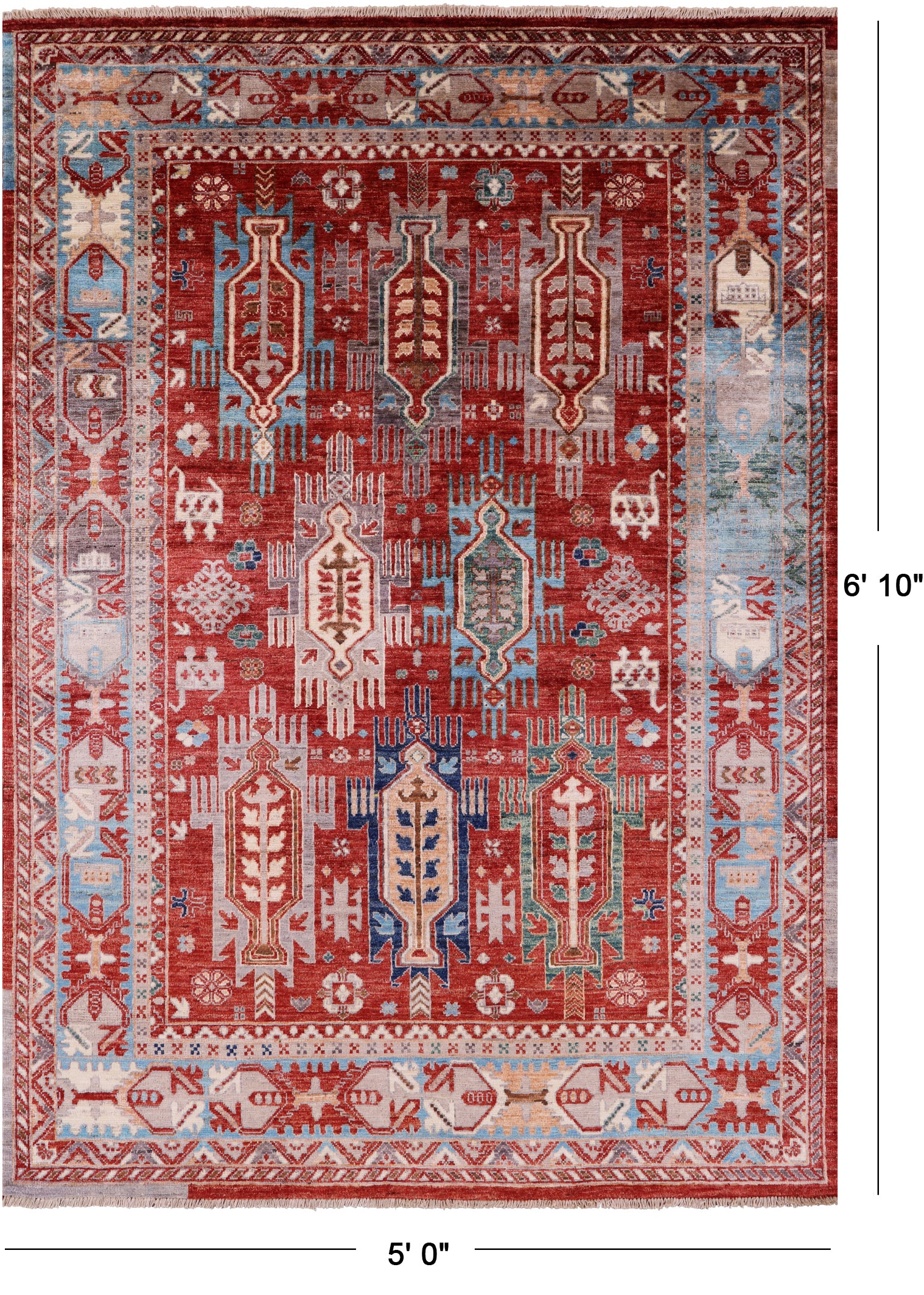 Red Persian Fine Serapi Hand Knotted Wool Rug - 5' 0" X 6' 10" - Golden Nile