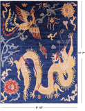 Blue Dragon And Phoenix Design Hand Knotted Wool Rug - 8' 10" X 11' 7" - Golden Nile
