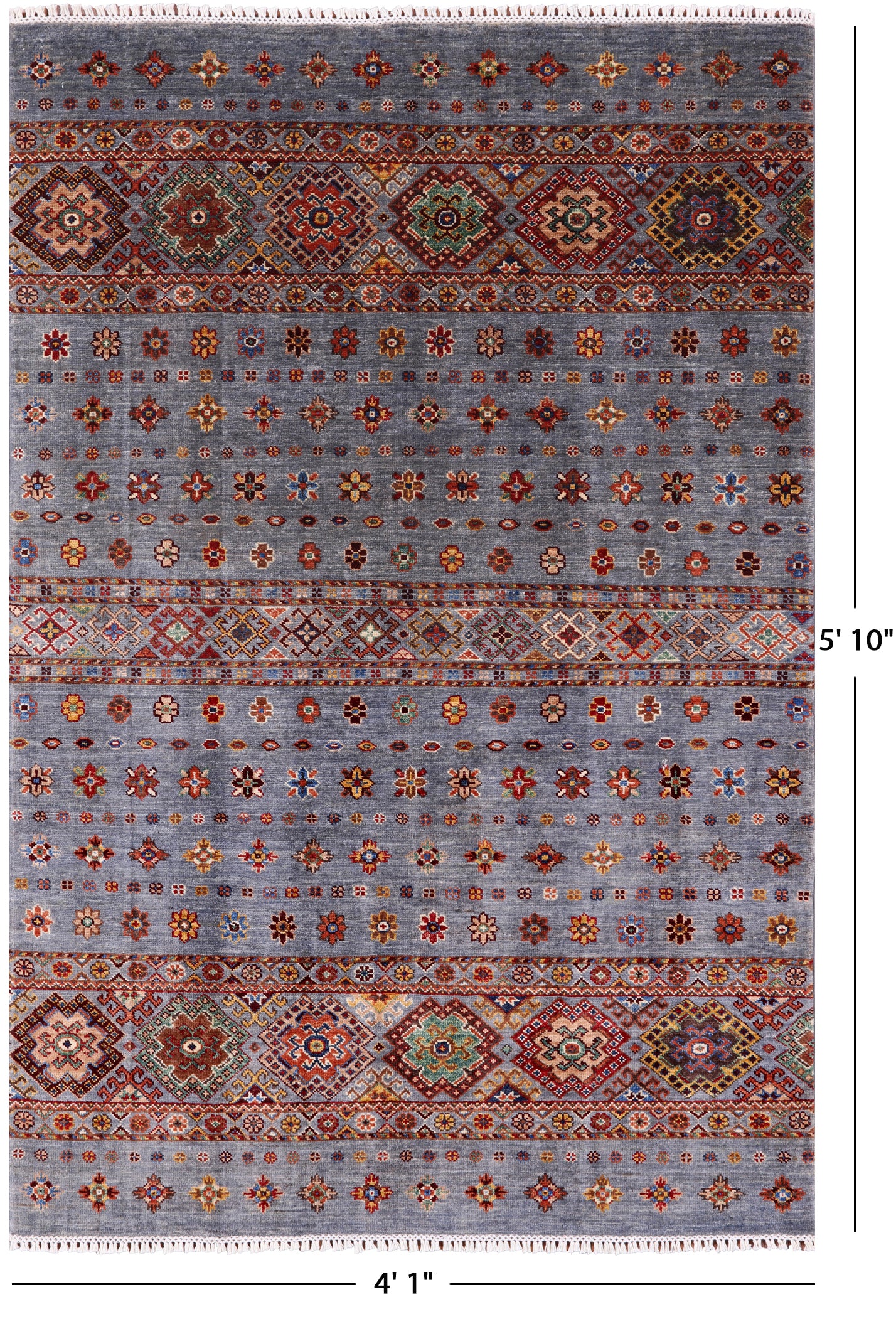 Grey Khorjin Persian Gabbeh Hand Knotted Wool Rug - 4' 1" X 5' 10" - Golden Nile