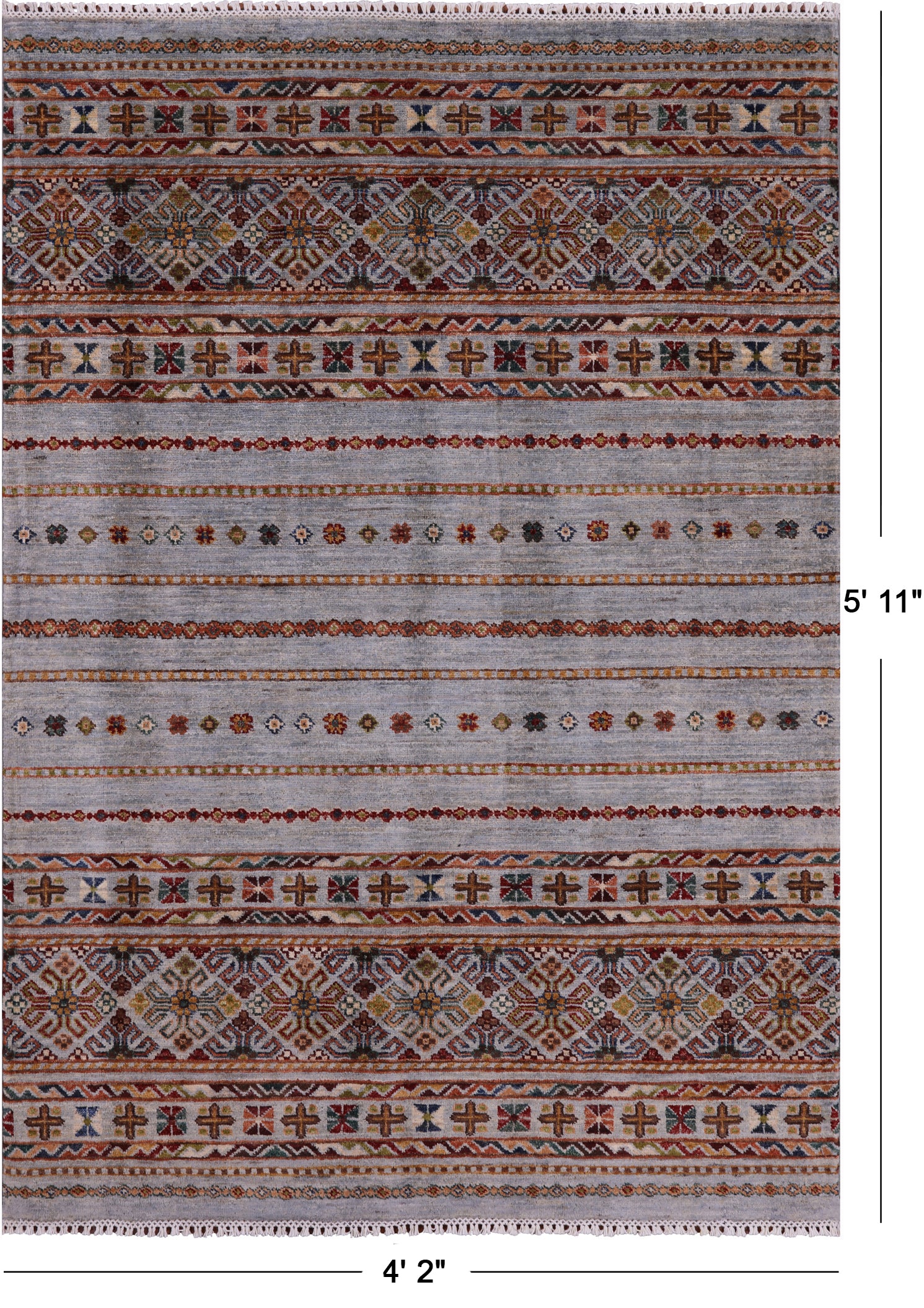 Khorjin Persian Gabbeh Hand Knotted Wool Rug - 4' 2" X 5' 11" - Golden Nile