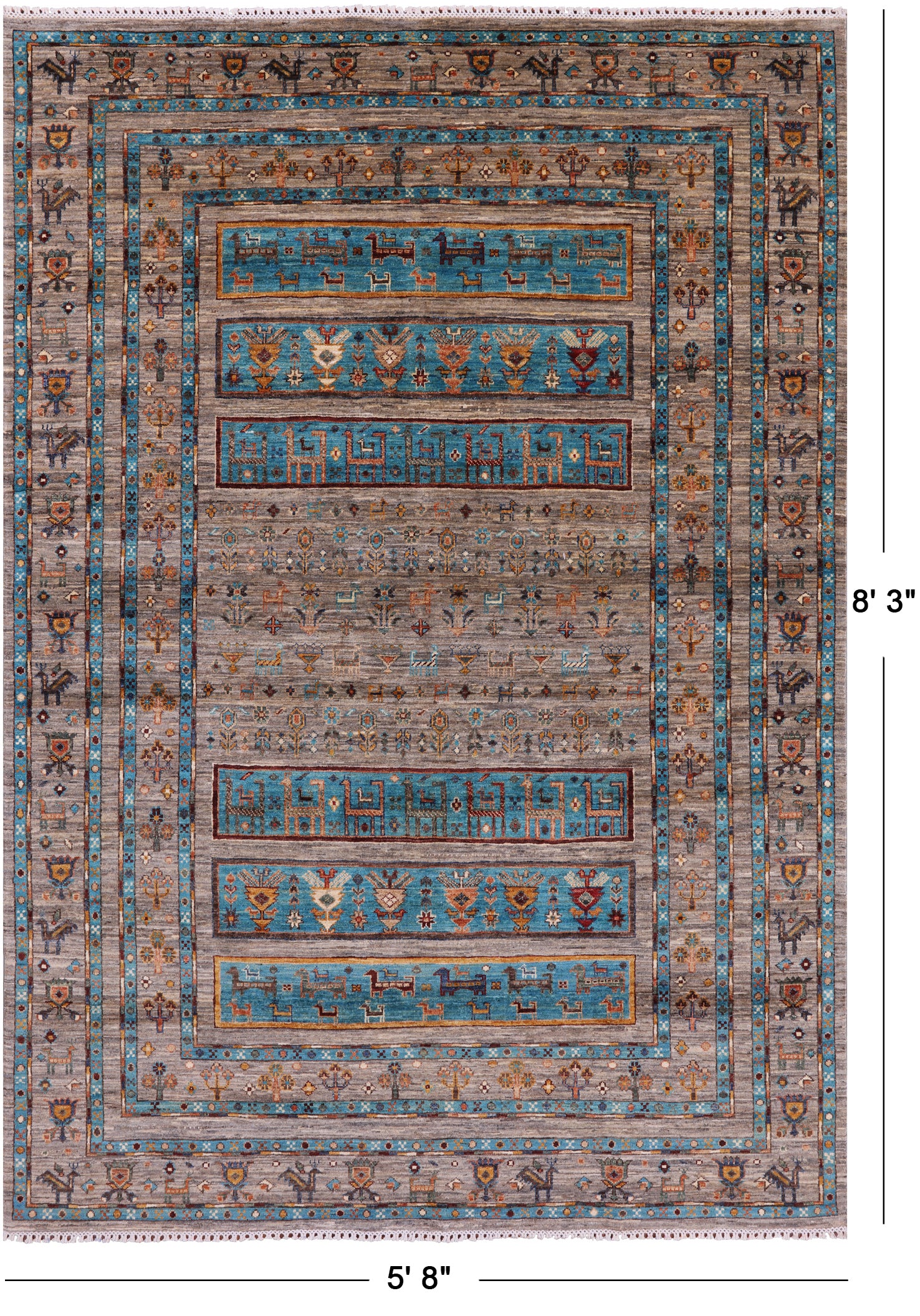 Tribal Persian Gabbeh Hand Knotted Wool Rug - 5' 8" X 8' 3" - Golden Nile