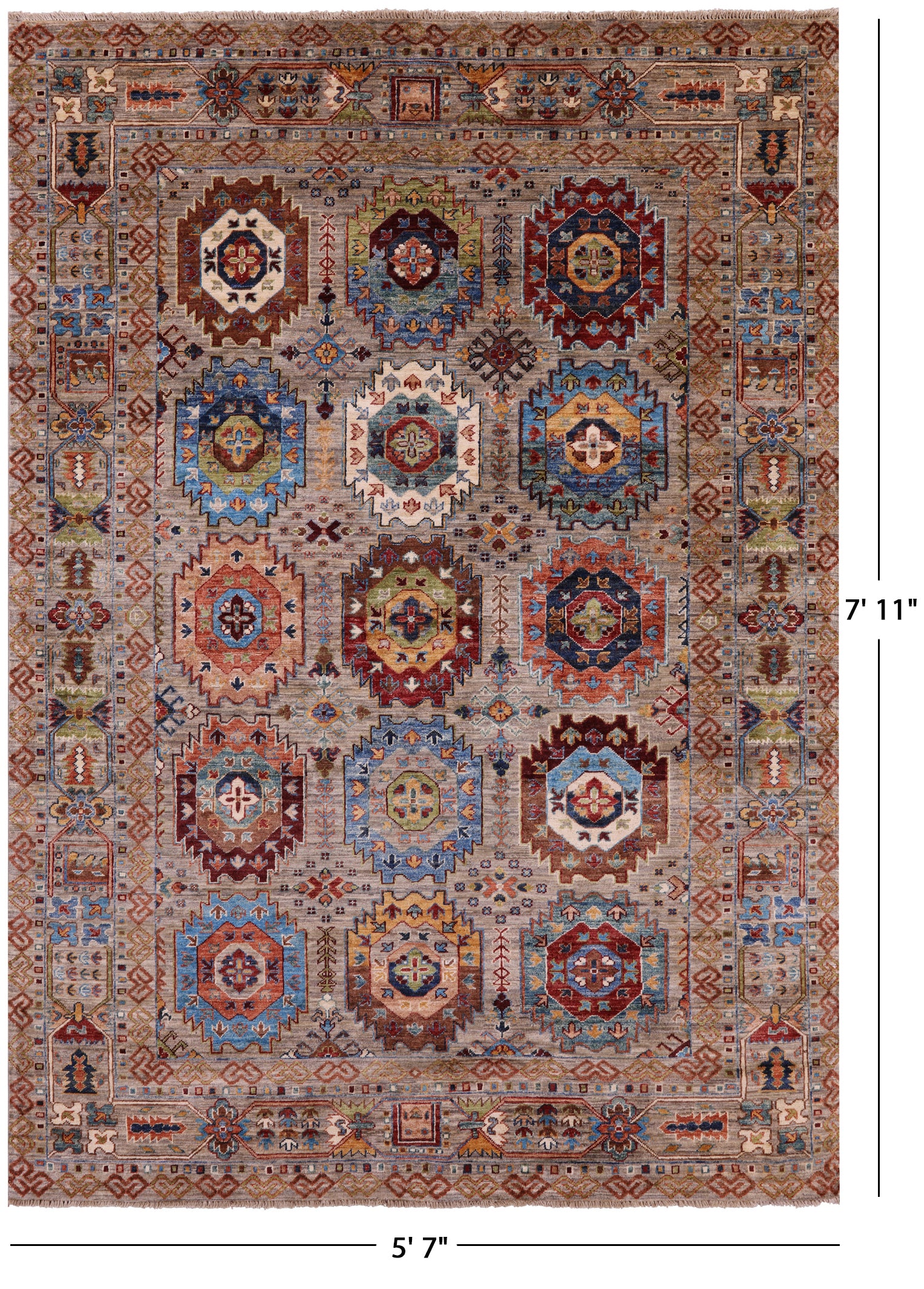 Turkmen Ersari Hand Knotted Wool Rug - 5' 7" X 7' 11" - Golden Nile