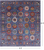 Blue Turkmen Ersari Handmade Wool Rug - 8' 6" X 10' 0" - Golden Nile