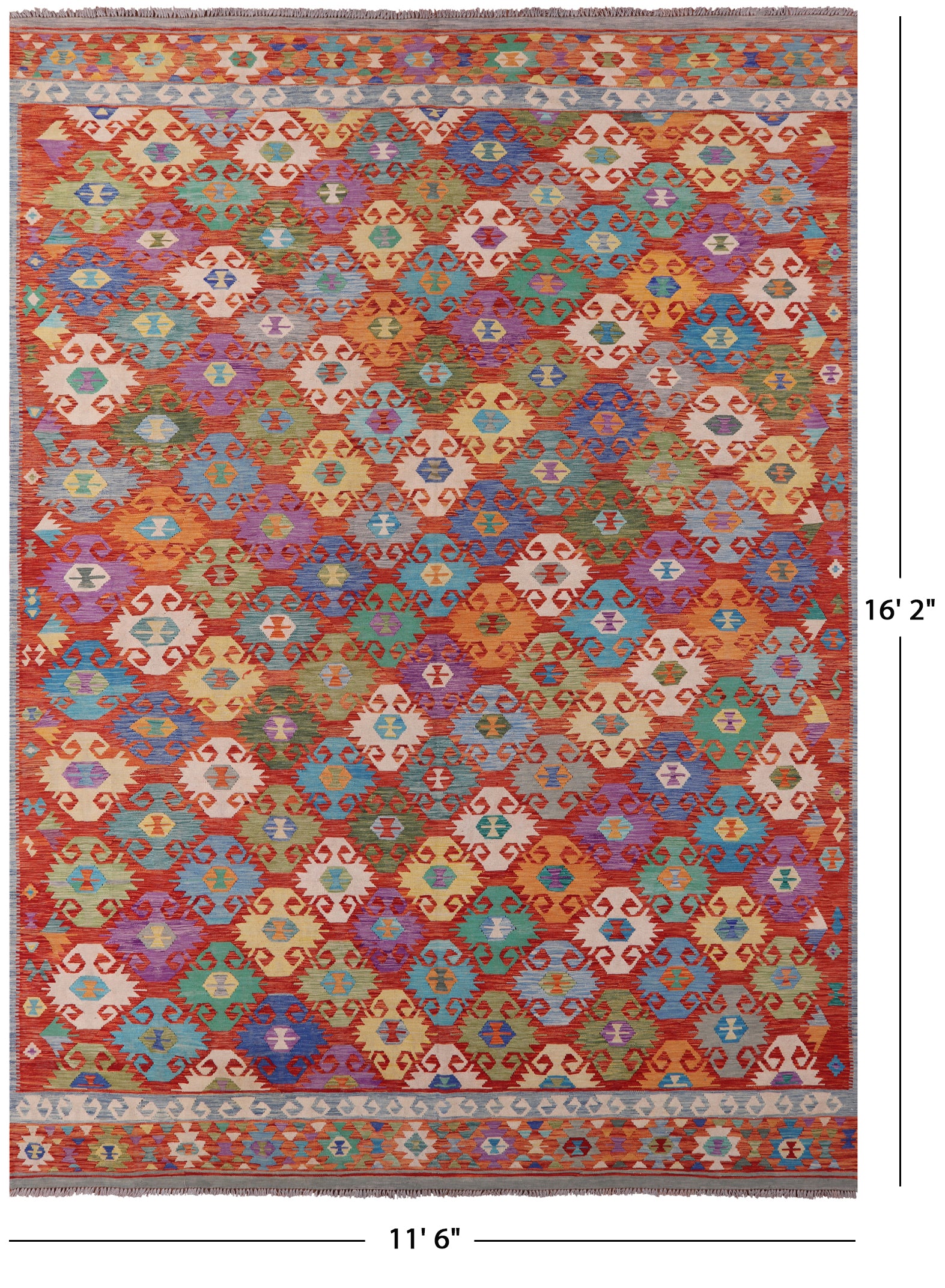 Reversible Kilim Flat Weave Wool On Wool Rug - 11' 6" X 16' 2" - Golden Nile