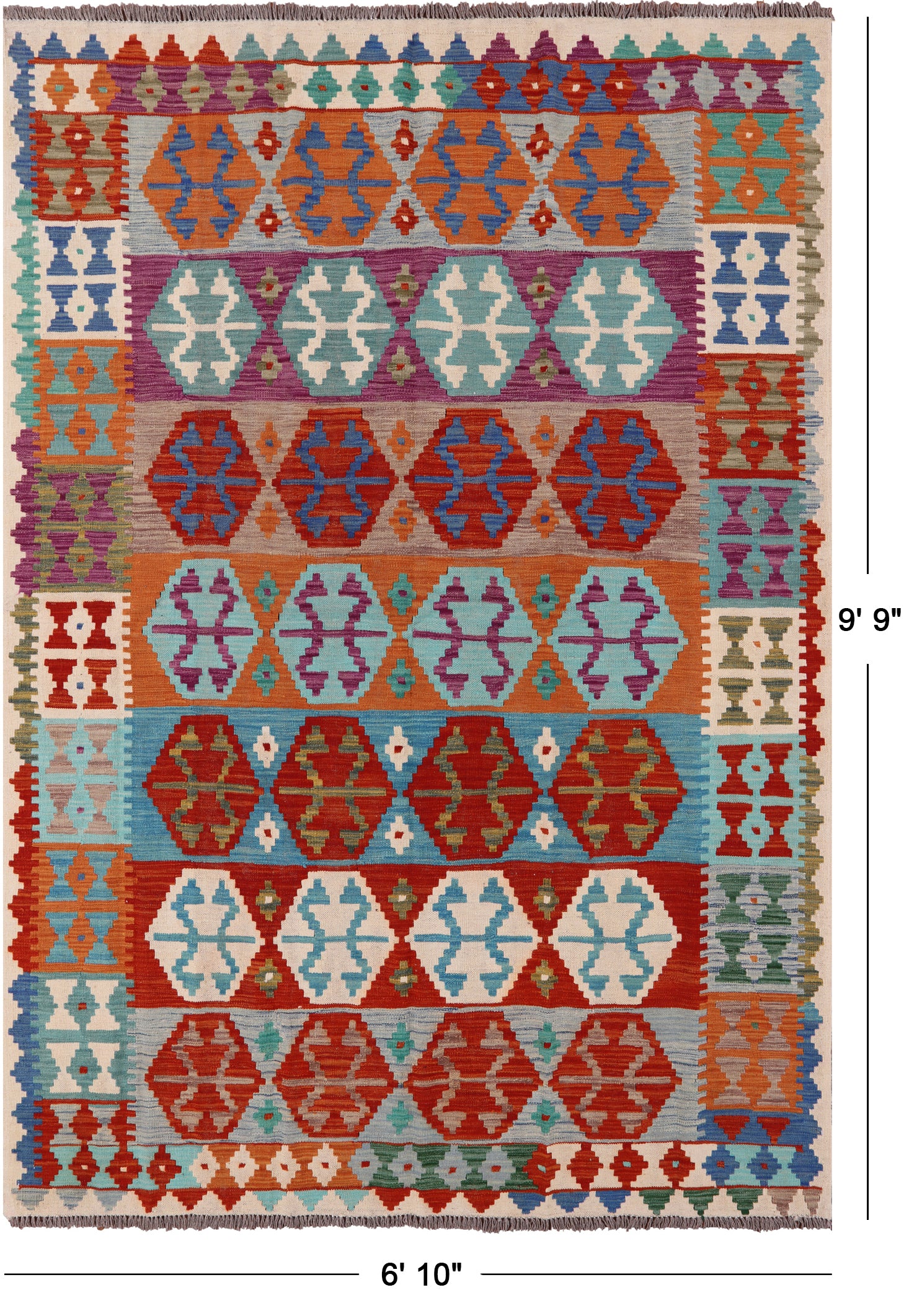 Reversible Kilim Flat Weave Wool On Wool Rug - 6' 10" X 9' 9" - Golden Nile