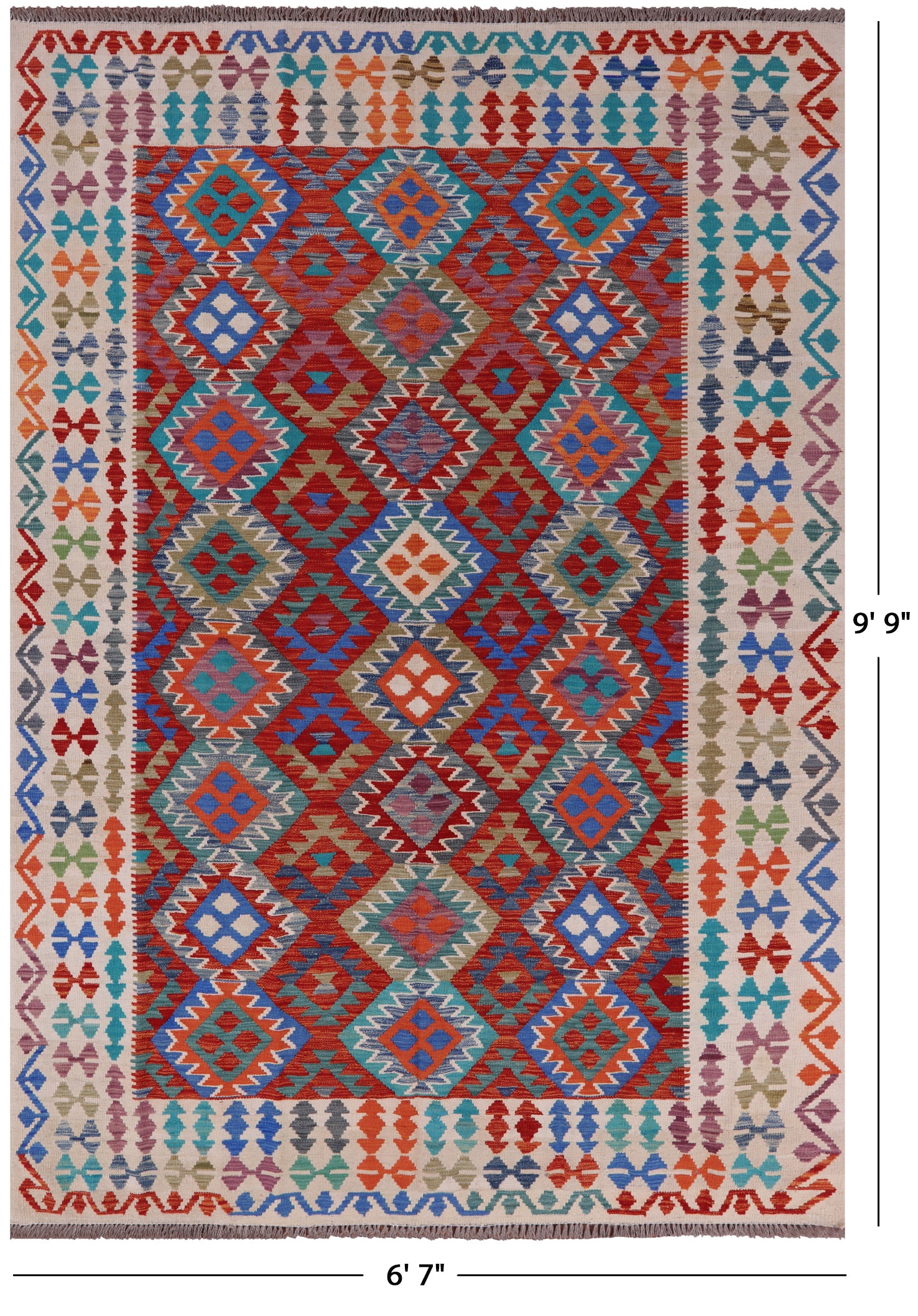 Reversible Kilim Flat Weave Wool On Wool Rug - 6' 7" X 9' 9" - Golden Nile