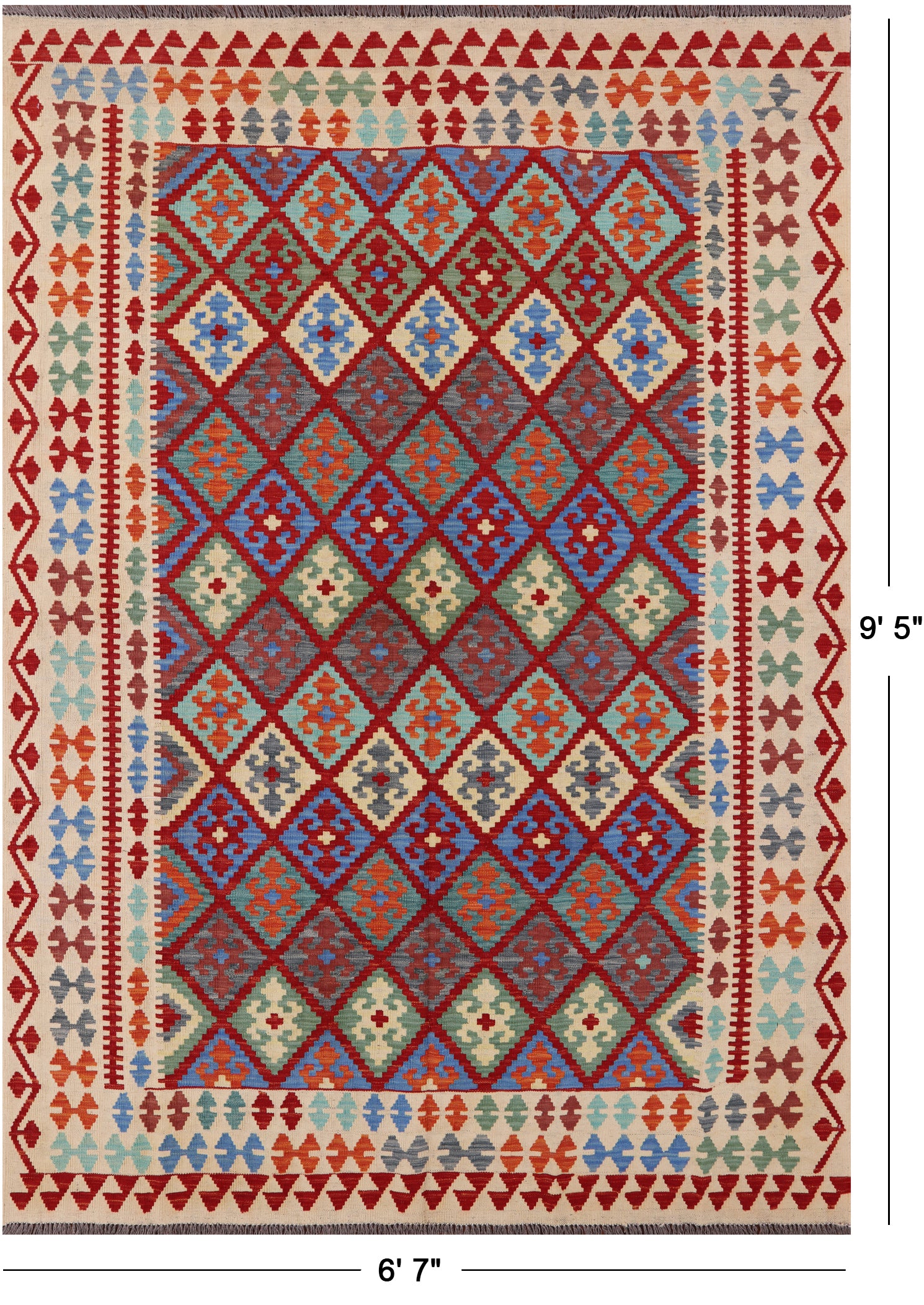 Reversible Kilim Flat Weave Wool On Wool Rug - 6' 7" X 9' 5" - Golden Nile
