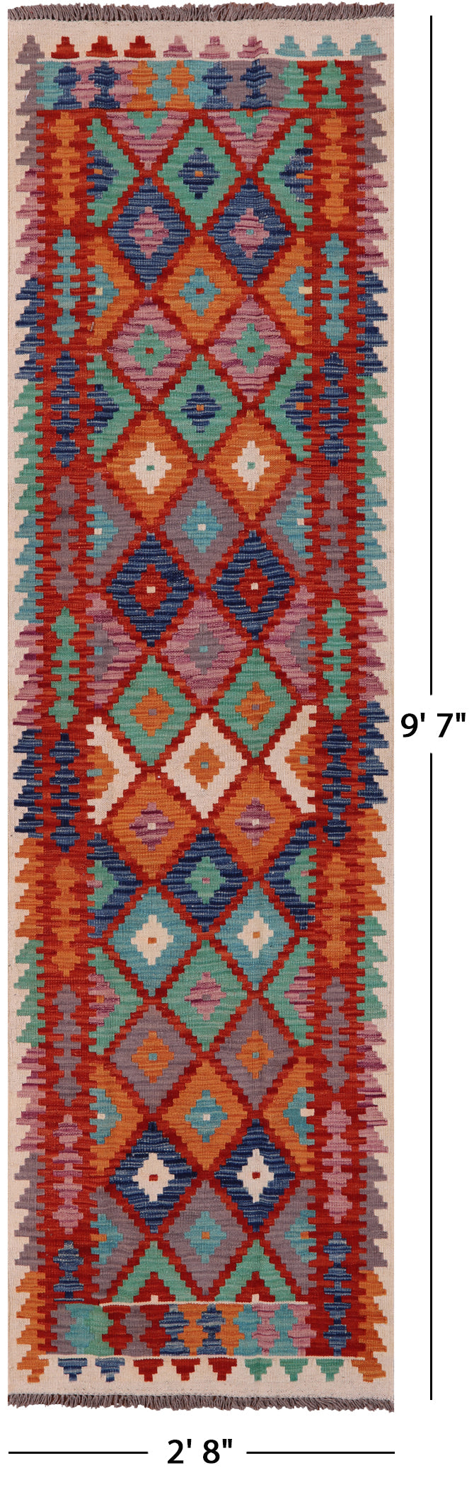 Reversible Kilim Flat Weave Wool On Wool Runner Rug - 2' 8" X 9' 7" - Golden Nile