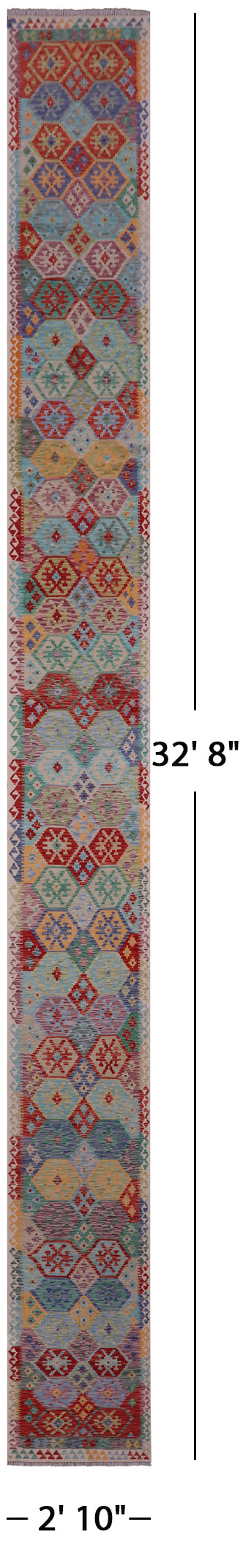 Reversible Kilim Flat Weave Wool On Wool Runner Rug - 2' 10" X 32' 8" - Golden Nile