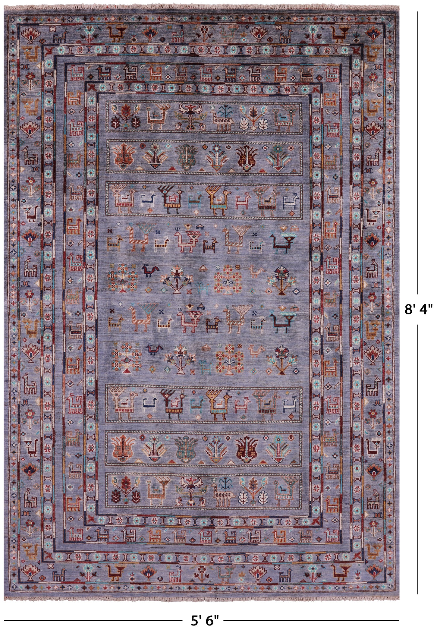 Grey Tribal Persian Gabbeh Hand Knotted Wool Rug - 5' 6" X 8' 4" - Golden Nile