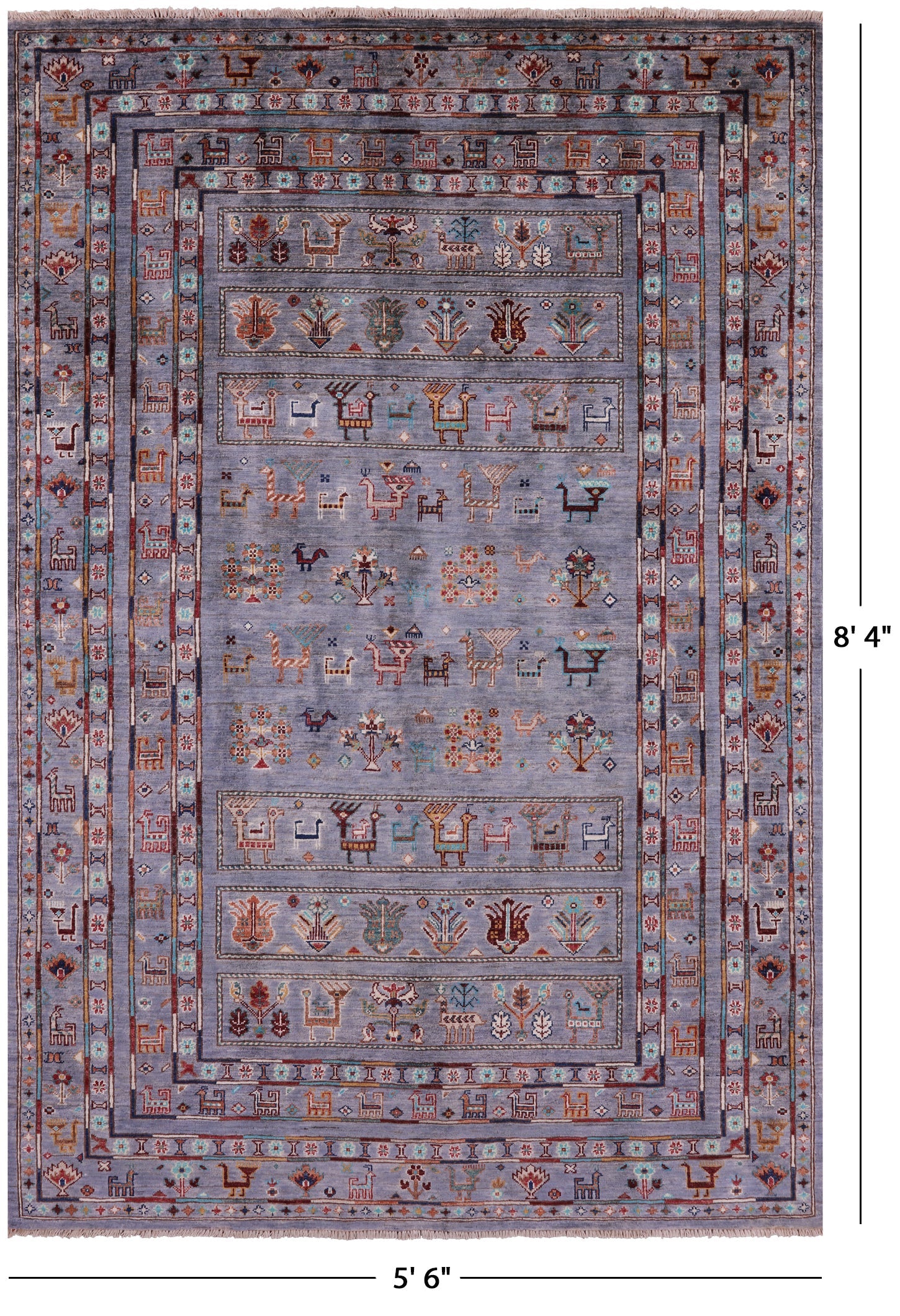 Grey Tribal Persian Gabbeh Hand Knotted Wool Rug - 5' 6" X 8' 4" - Golden Nile