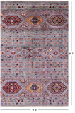 Grey Khorjin Persian Gabbeh Handmade Wool Rug - 4' 0" X 6' 1" - Golden Nile
