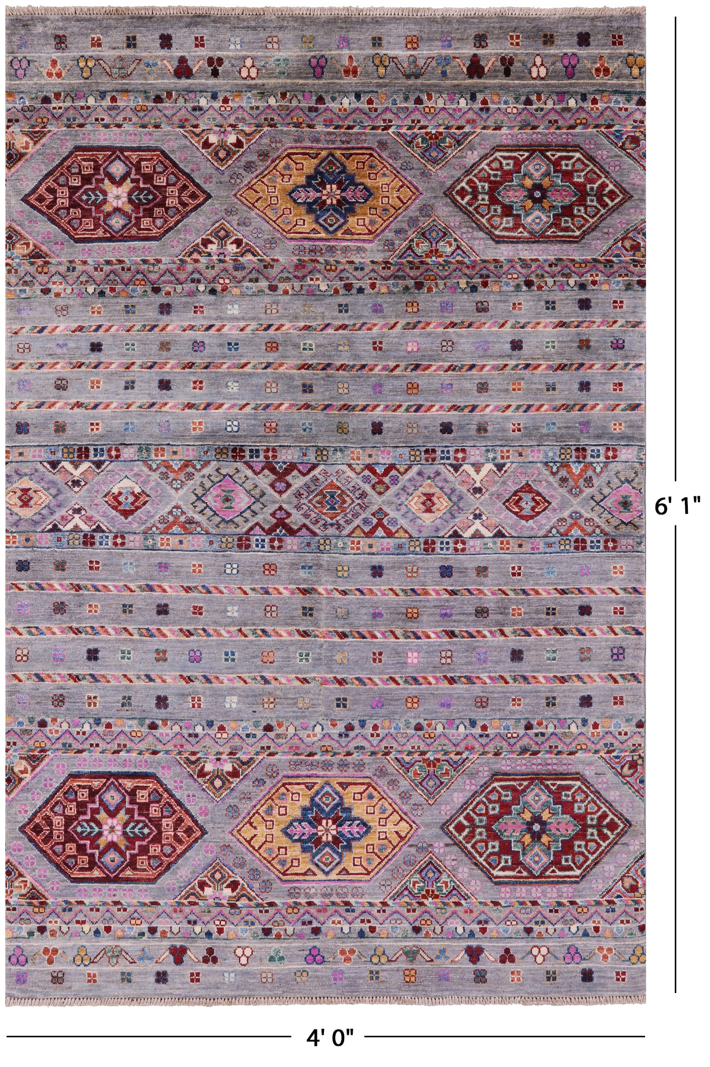Grey Khorjin Persian Gabbeh Handmade Wool Rug - 4' 0" X 6' 1" - Golden Nile