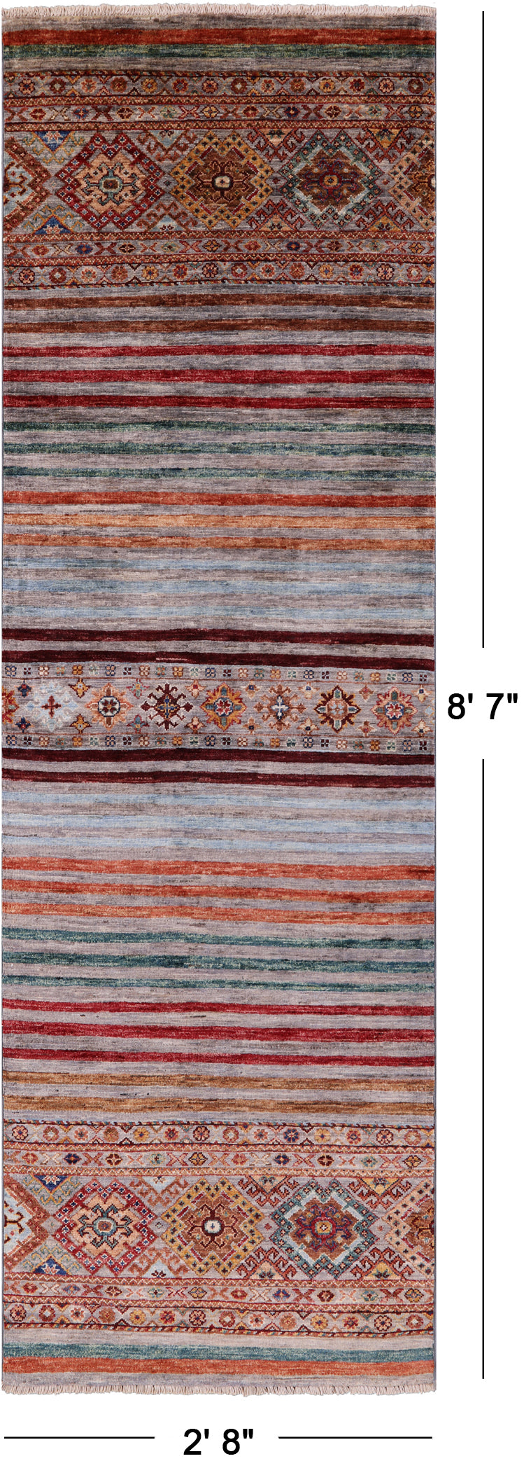 Khorjin Persian Gabbeh Hand Knotted Wool Runner Rug - 2' 8" X 8' 7" - Golden Nile