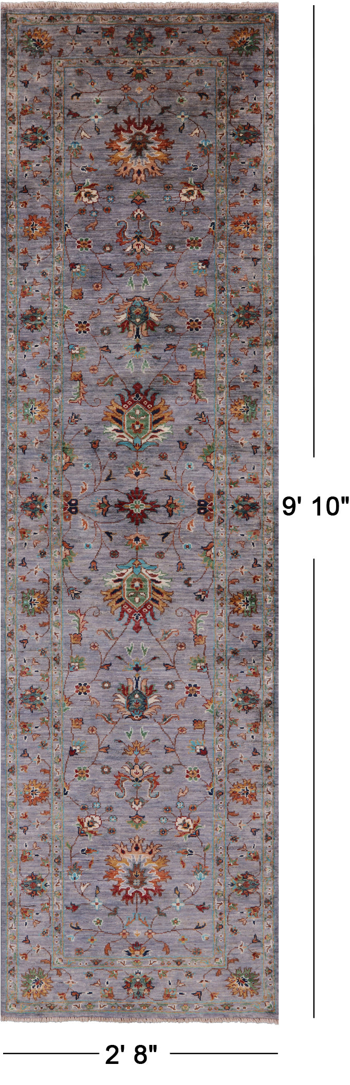 Peshawar Hand Knotted Wool Runner Rug - 2' 8" X 9' 10" - Golden Nile