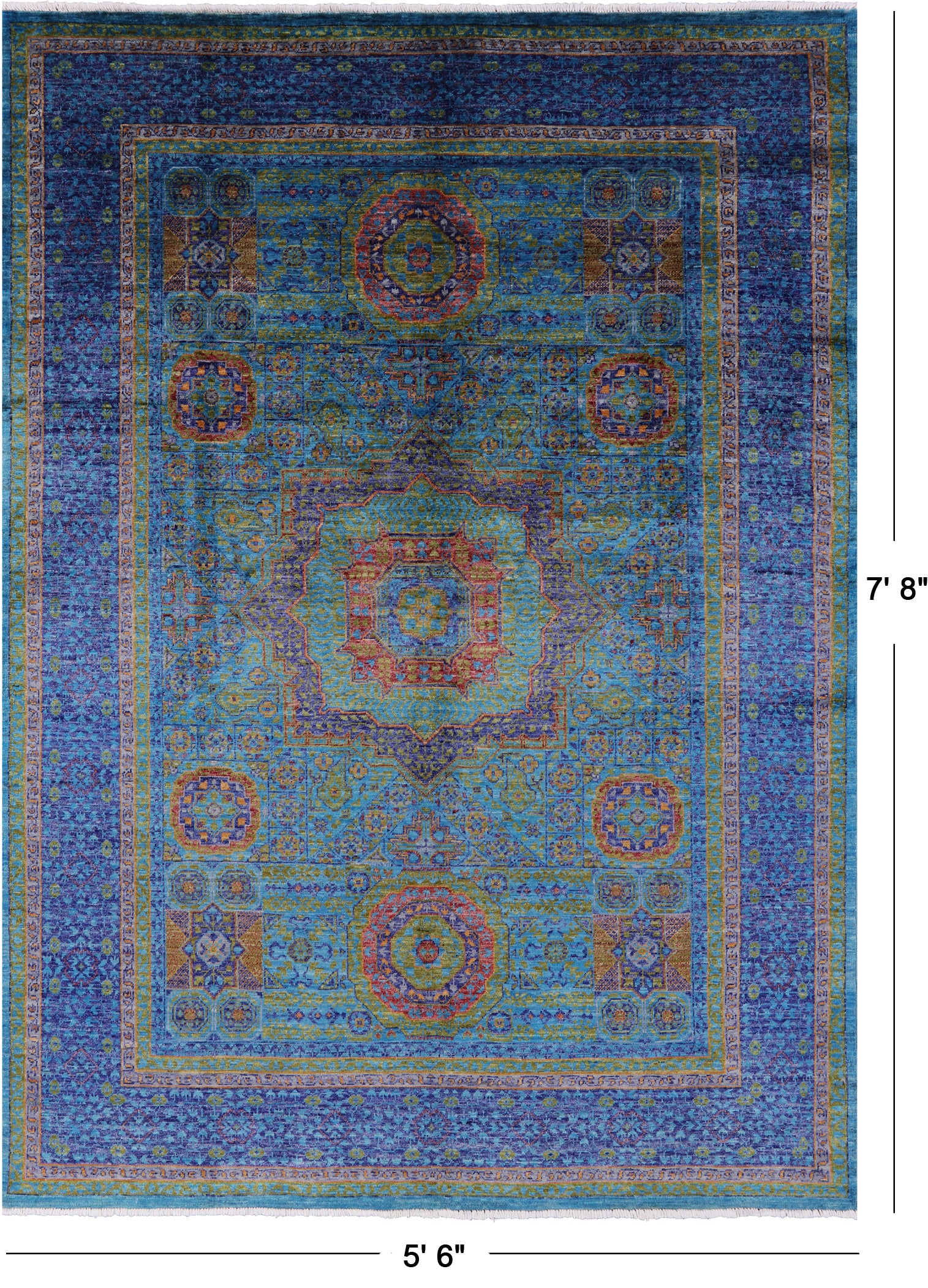 Geometric Persian Mamluk Hand Knotted Wool Rug - 5' 6" X 7' 8" - Golden Nile