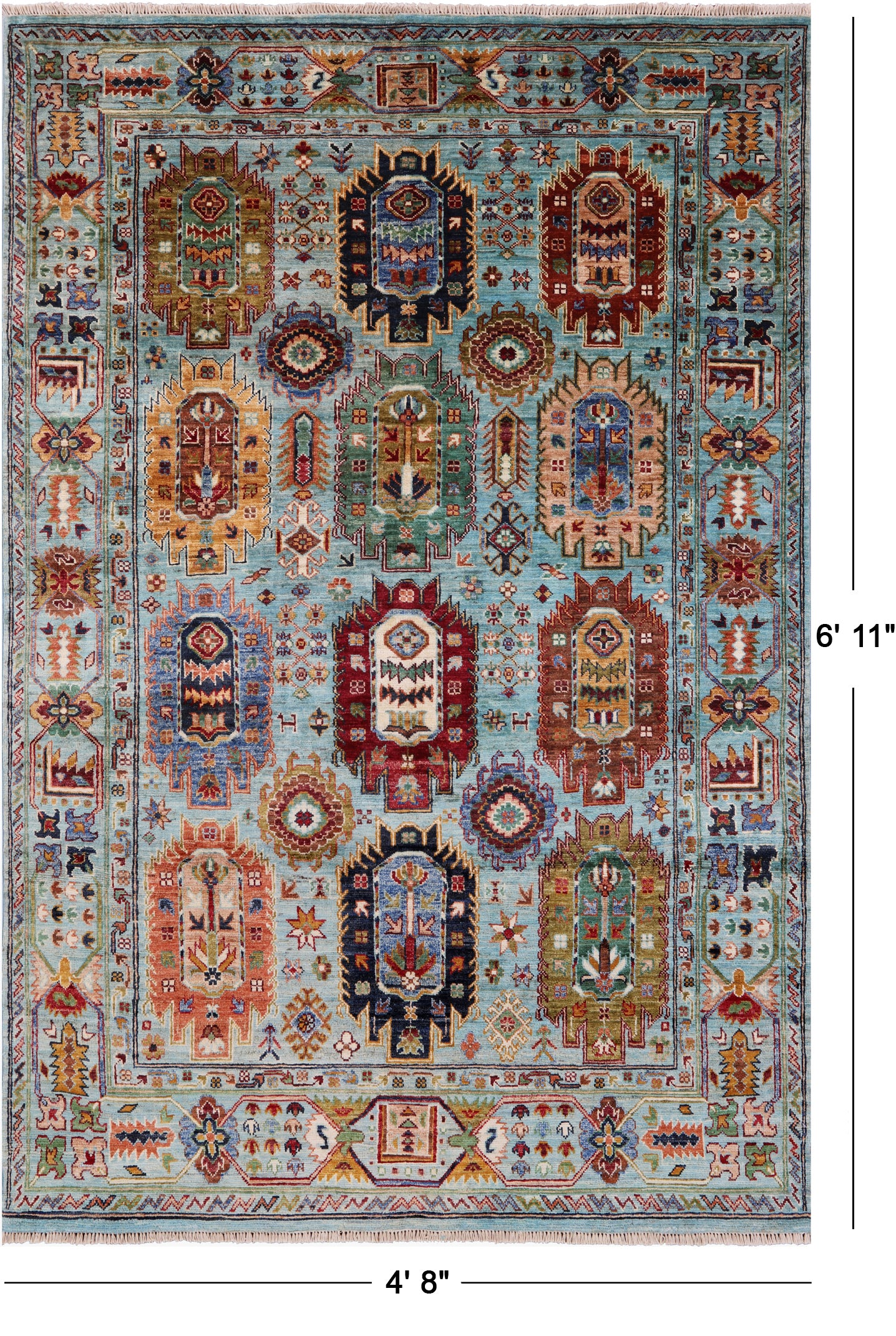 Blue Turkmen Ersari Hand Knotted Wool Rug - 4' 8" X 6' 11" - Golden Nile