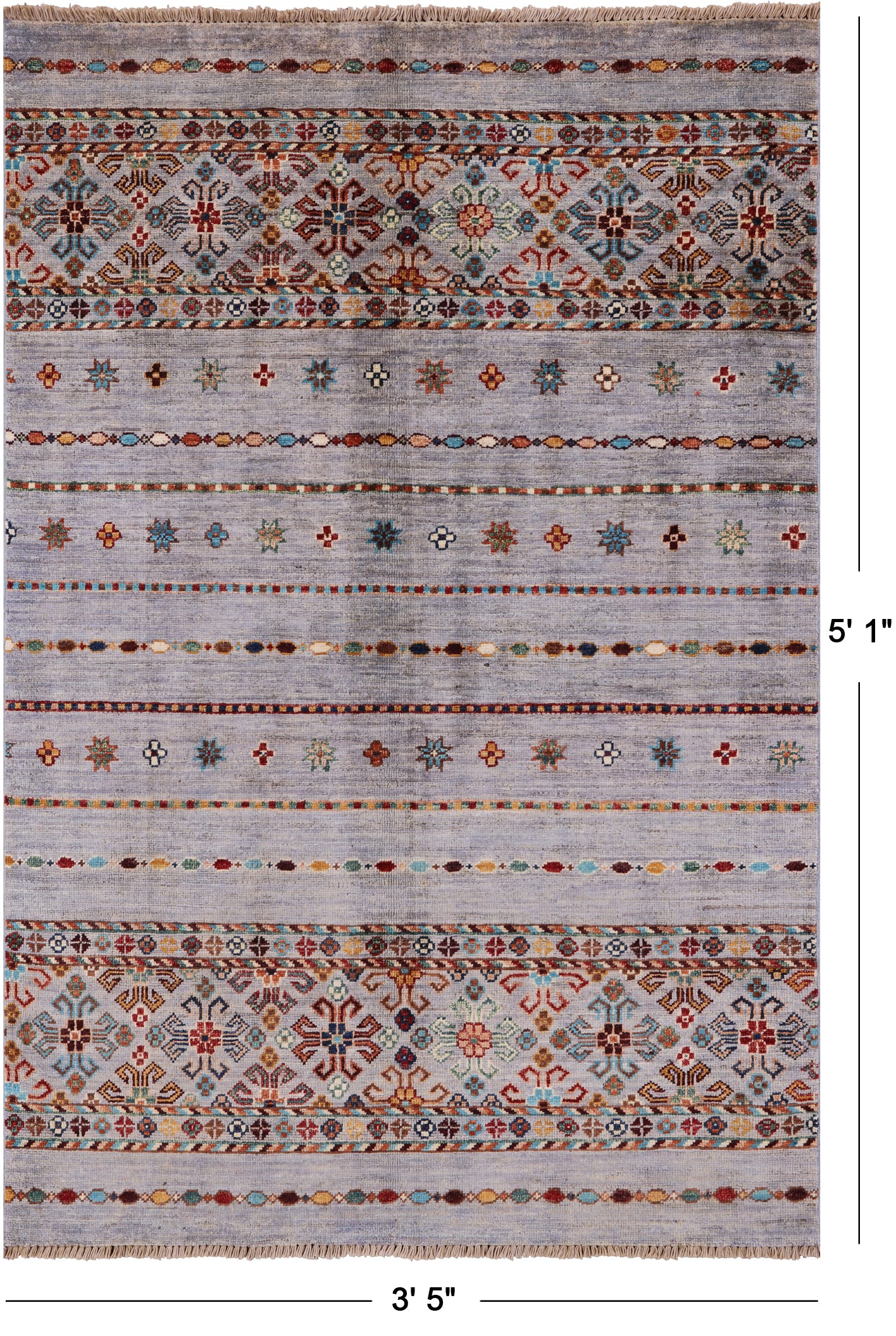Grey Khorjin Persian Gabbeh Hand Knotted Wool Rug - 3' 5" X 5' 1" - Golden Nile