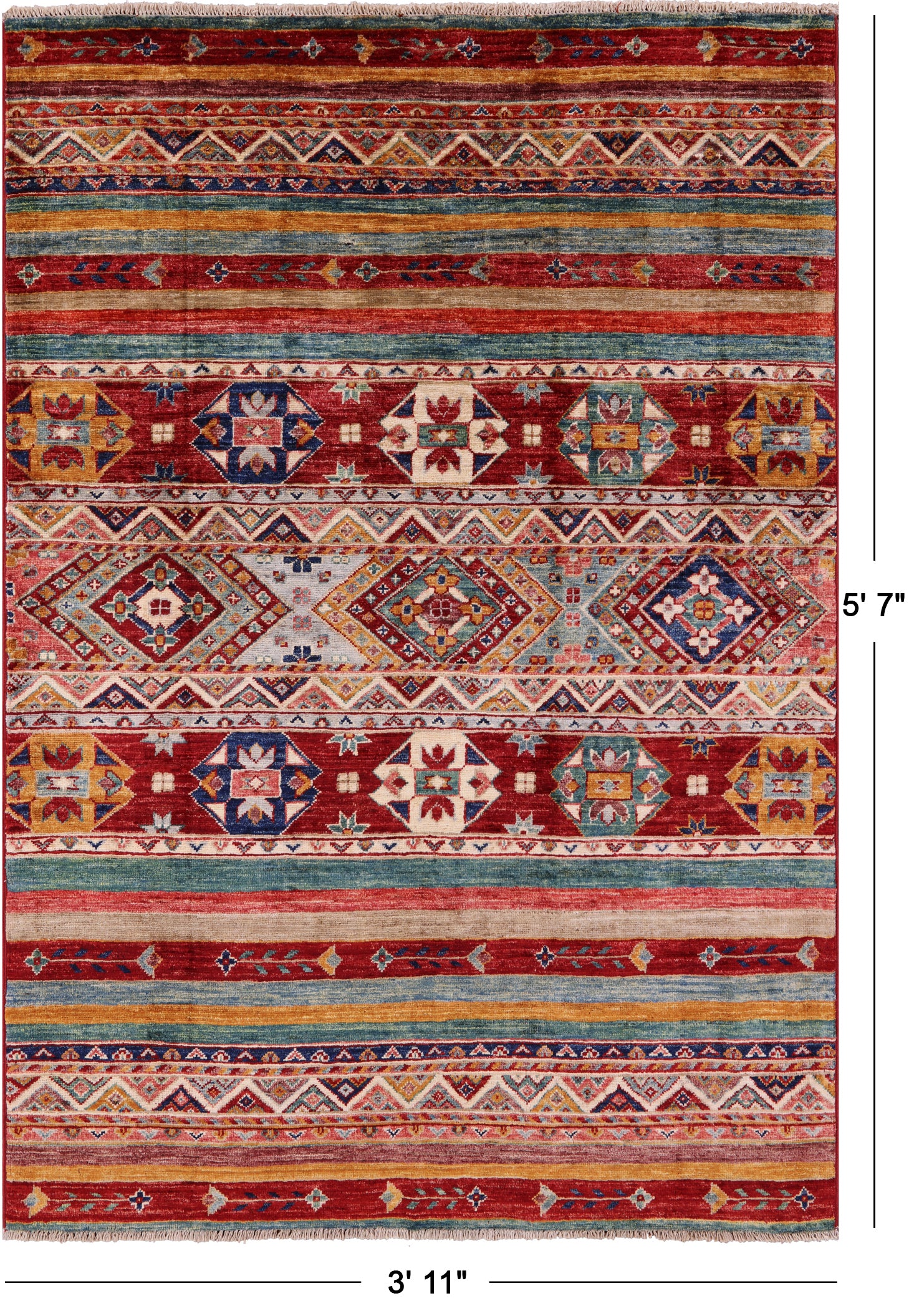 Khorjin Persian Gabbeh Handmade Wool Rug - 3' 11" X 5' 7" - Golden Nile