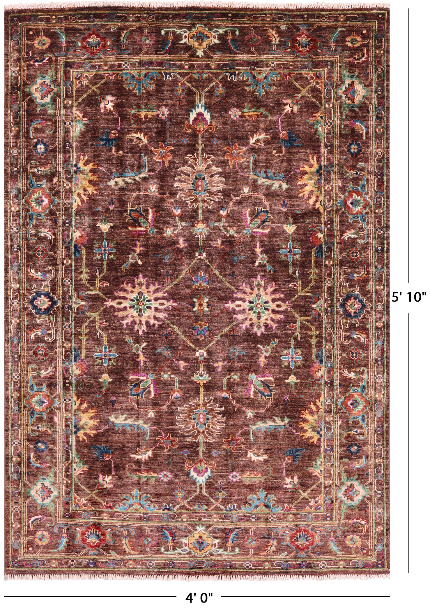 Brown Peshawar Handmade Wool Rug - 4' 0" X 5' 10" - Golden Nile