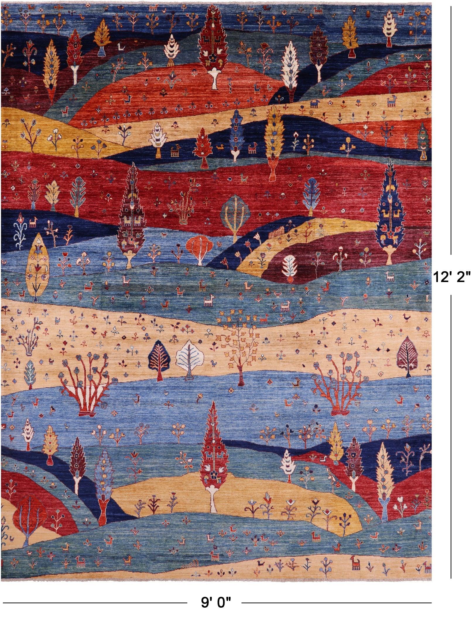 Tribal Persian Gabbeh Hand Knotted Wool Rug - 9' 0" X 12' 2" - Golden Nile