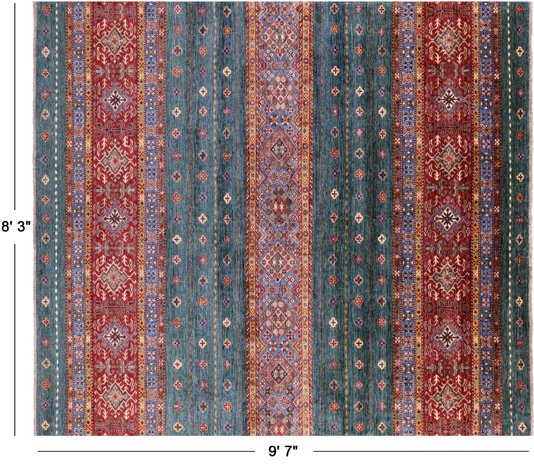 Green Khorjin Persian Gabbeh Hand Knotted Wool Rug - 8' 3" X 9' 7" - Golden Nile