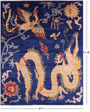 Blue Dragon And Phoenix Design Hand Knotted Wool Rug - 9' 1" X 11' 9" - Golden Nile