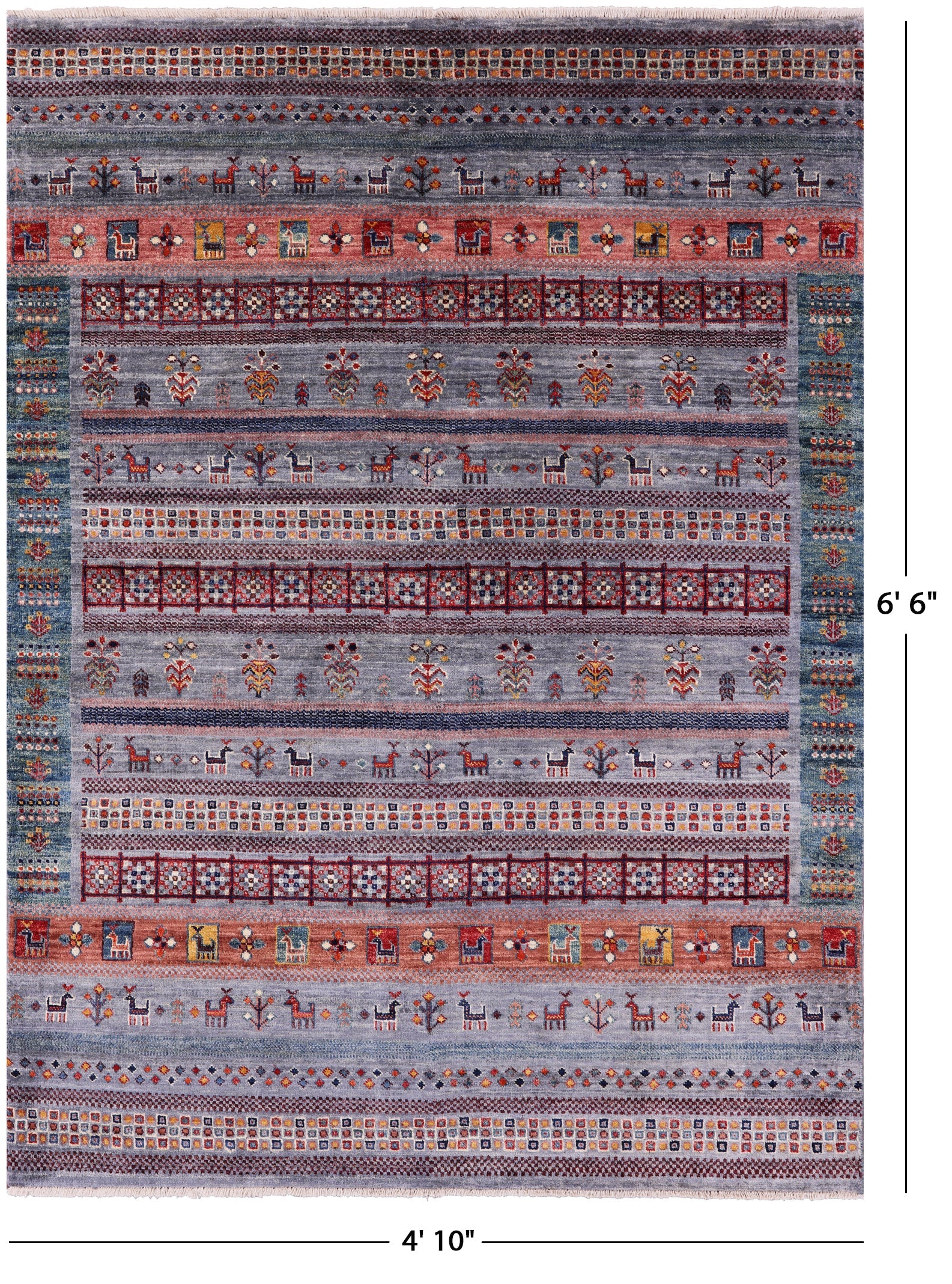 Tribal Persian Gabbeh Handmade Wool Rug - 4' 10" X 6' 6" - Golden Nile