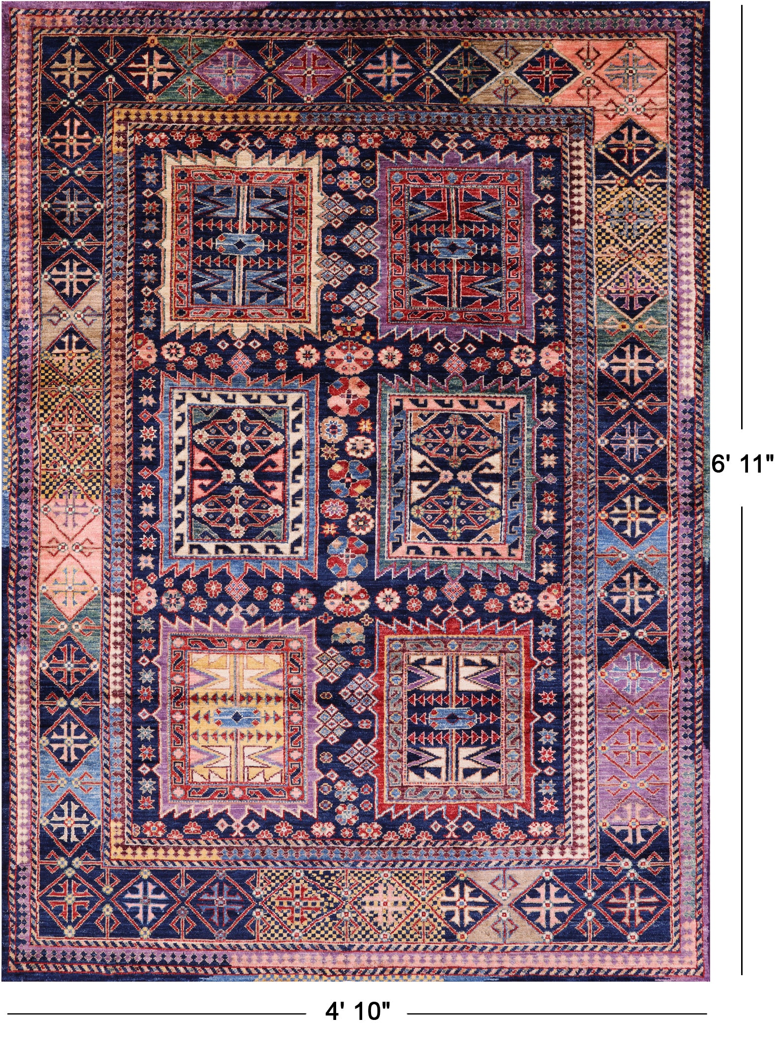 Blue Persian Fine Serapi Handmade Wool Rug - 4' 10" X 6' 11" - Golden Nile