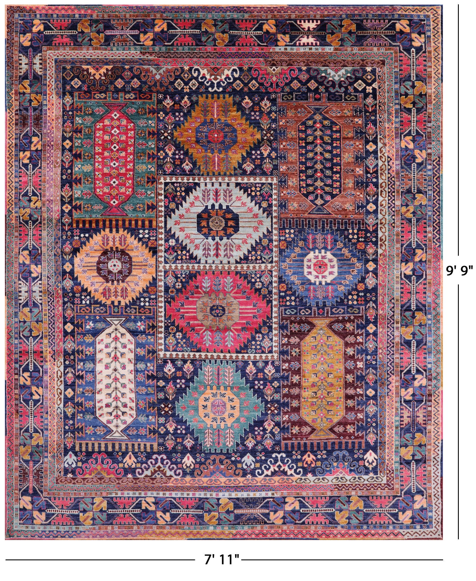 Blue Persian Fine Serapi Hand Knotted Wool Rug - 7' 11" X 9' 9" - Golden Nile