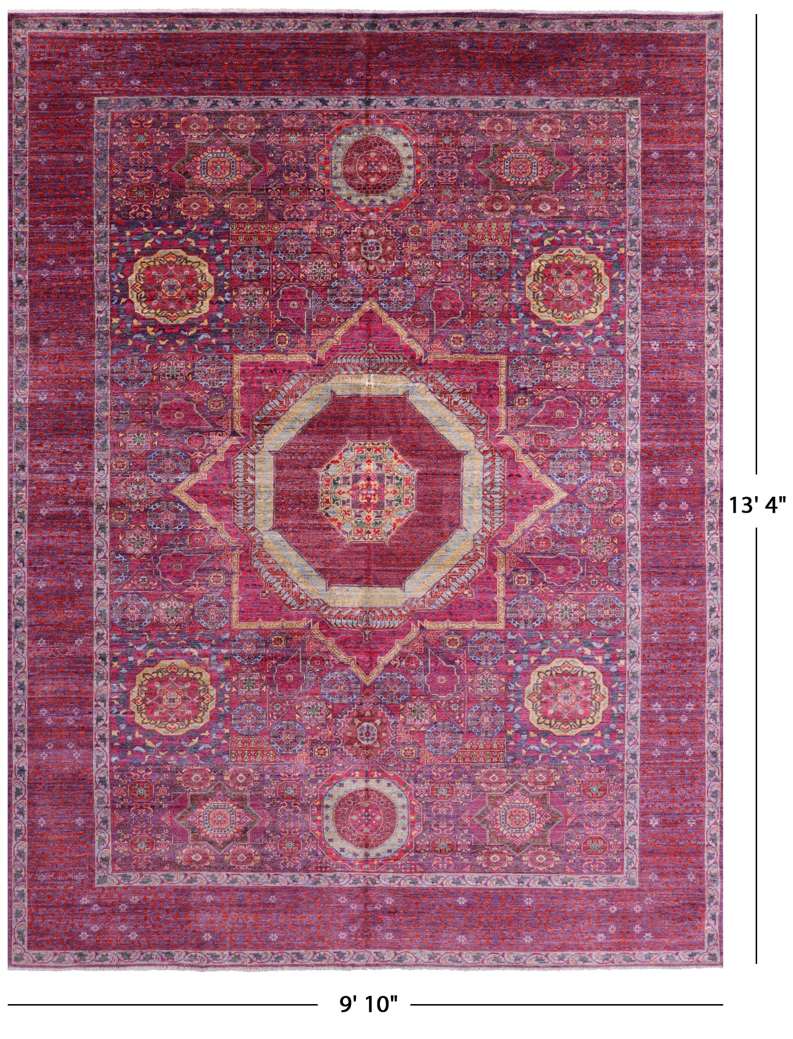 Purple Geometric Persian Mamluk Hand Knotted Wool Rug - 9' 10" X 13' 4" - Golden Nile