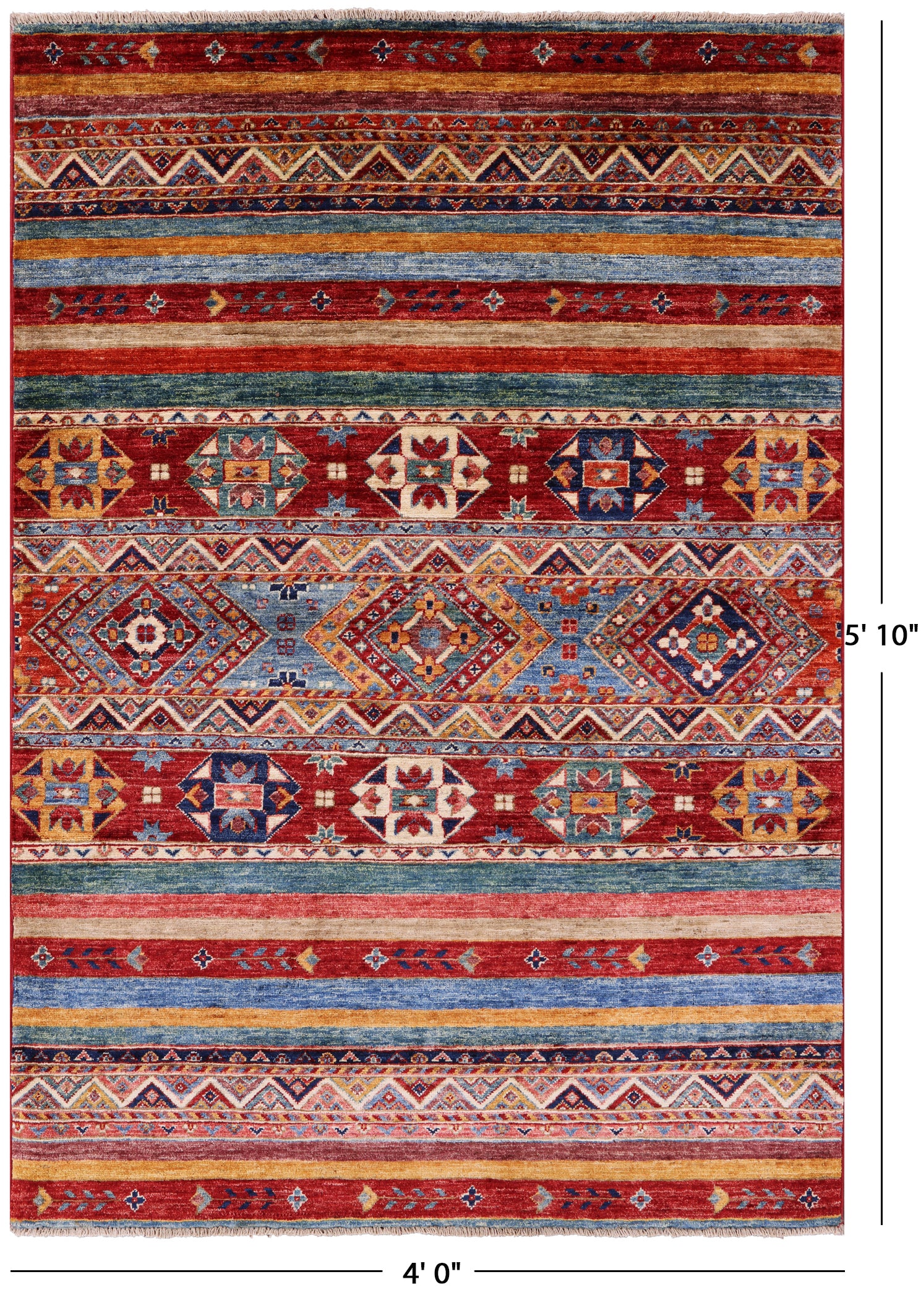 Khorjin Persian Gabbeh Handmade Wool Rug - 4' 0" X 5' 10" - Golden Nile