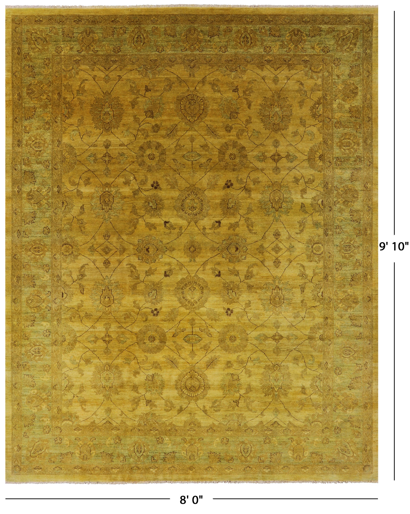 Gold Full Pile Overdyed Hand Knotted Wool Rug - 8' 0" X 9' 10" - Golden Nile