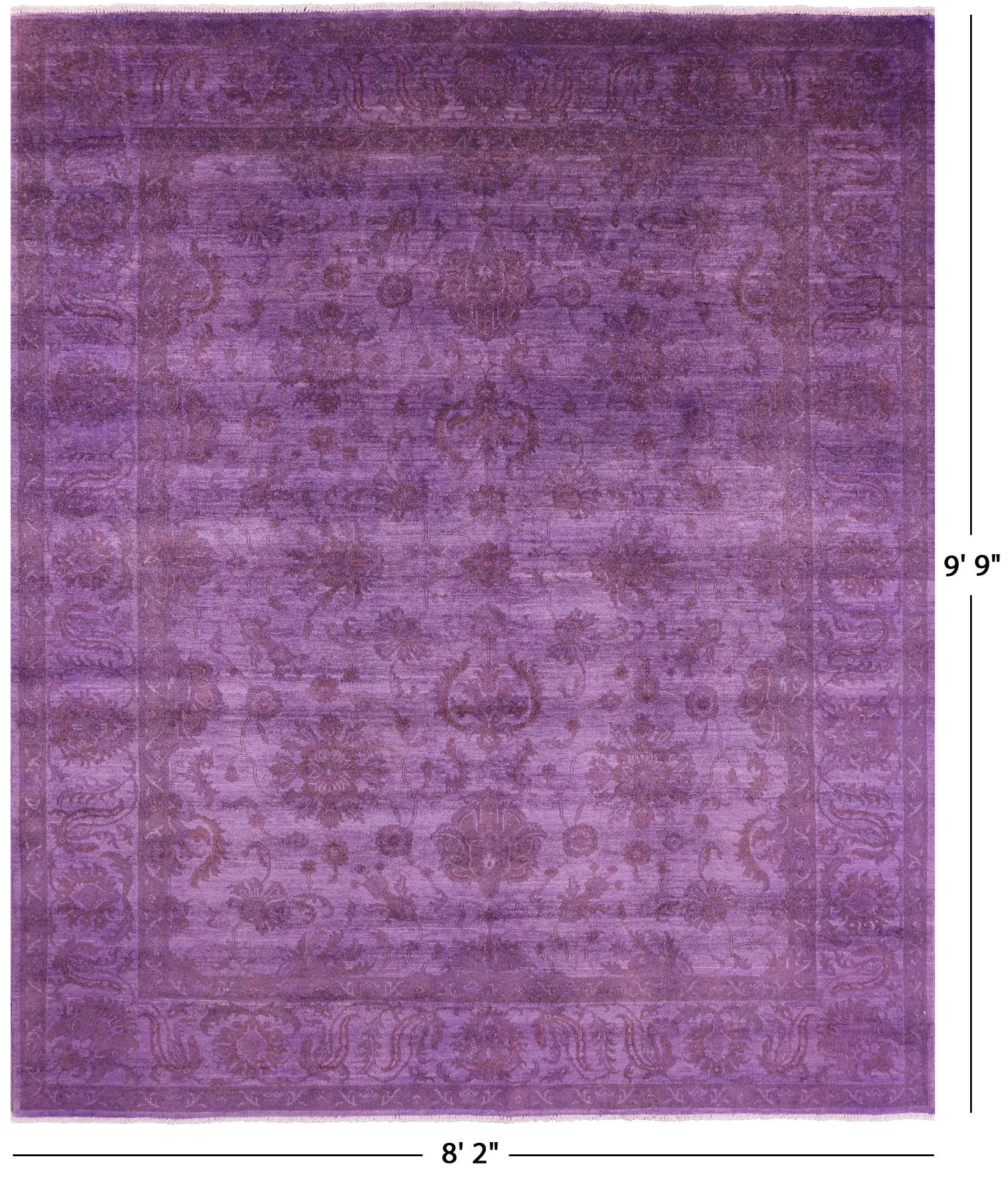 Purple Full Pile Overdyed Hand Knotted Wool Rug - 8' 2" X 9' 9" - Golden Nile