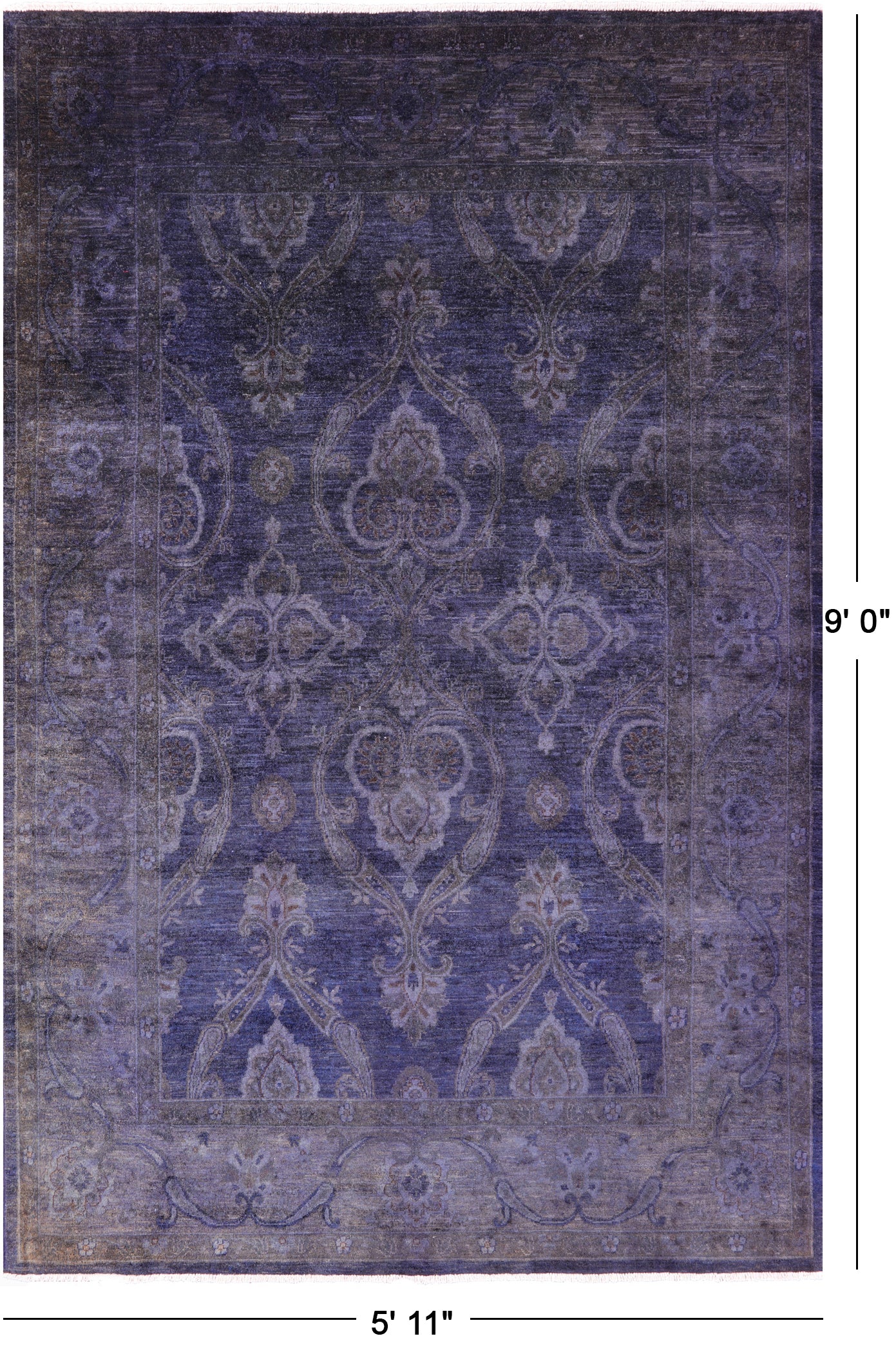Purple Full Pile Overdyed Hand Knotted Wool Rug - 5' 11" X 9' 0" - Golden Nile