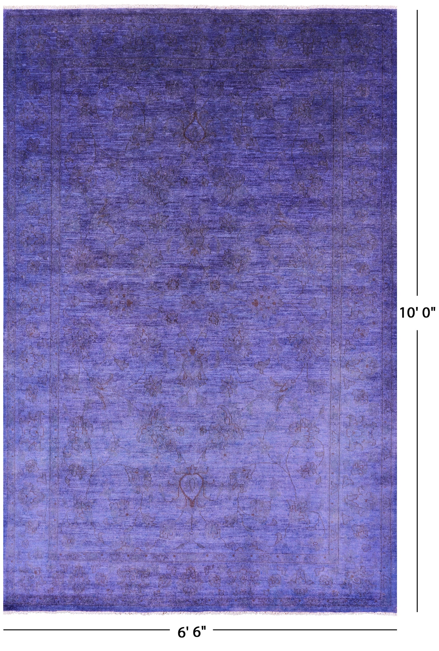 Purple Full Pile Overdyed Hand Knotted Wool Rug - 6' 6" X 10' 0" - Golden Nile