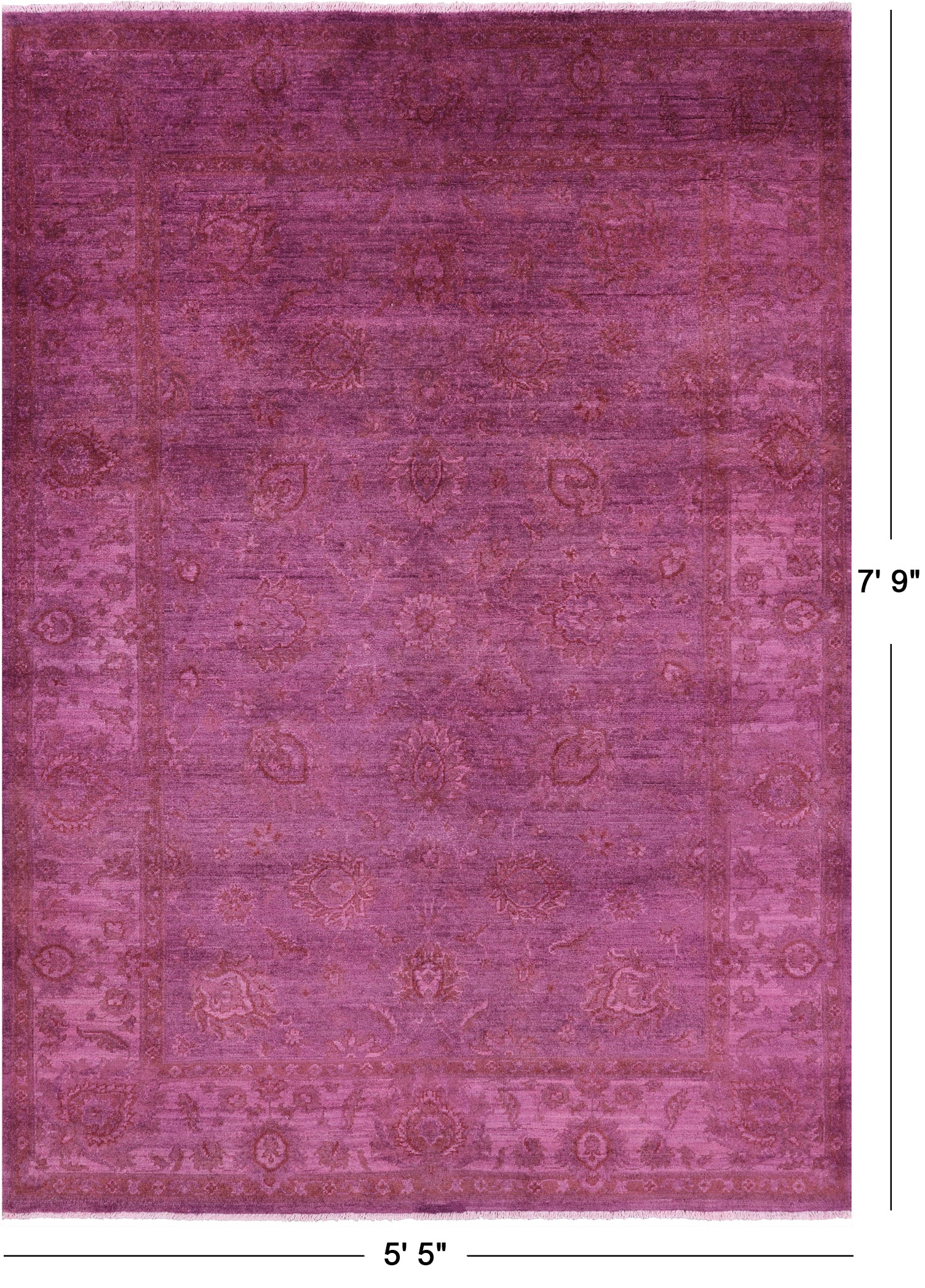 Pink Full Pile Overdyed Hand Knotted Wool Rug - 5' 5" X 7' 9" - Golden Nile