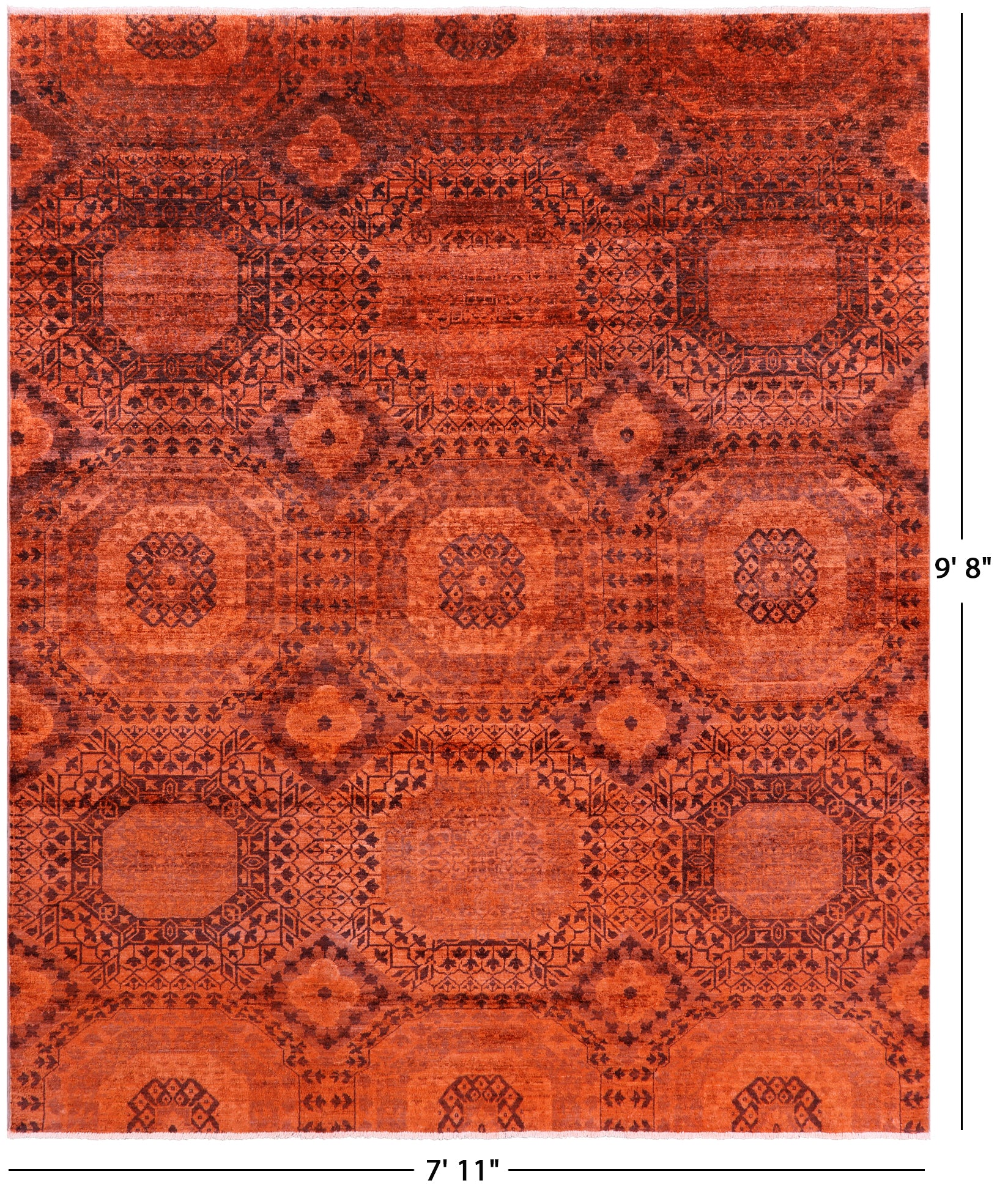 Orange Mamluk Full Pile Overdyed Hand Knotted Wool Rug - 7' 11" X 9' 8" - Golden Nile
