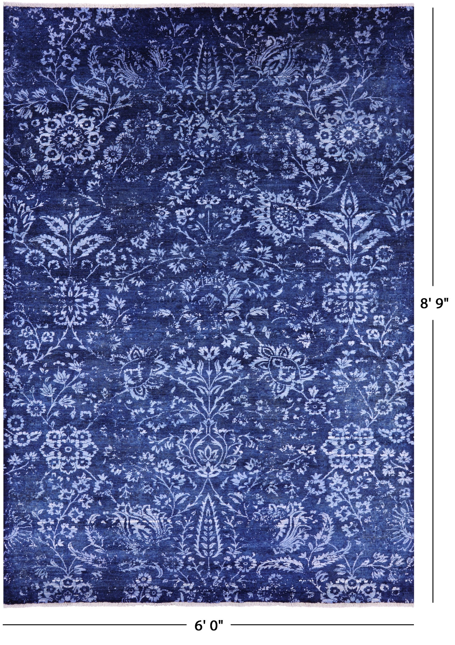 Blue Contemporary Hand Knotted Wool & Silk Rug - 6' 0" X 8' 9" - Golden Nile