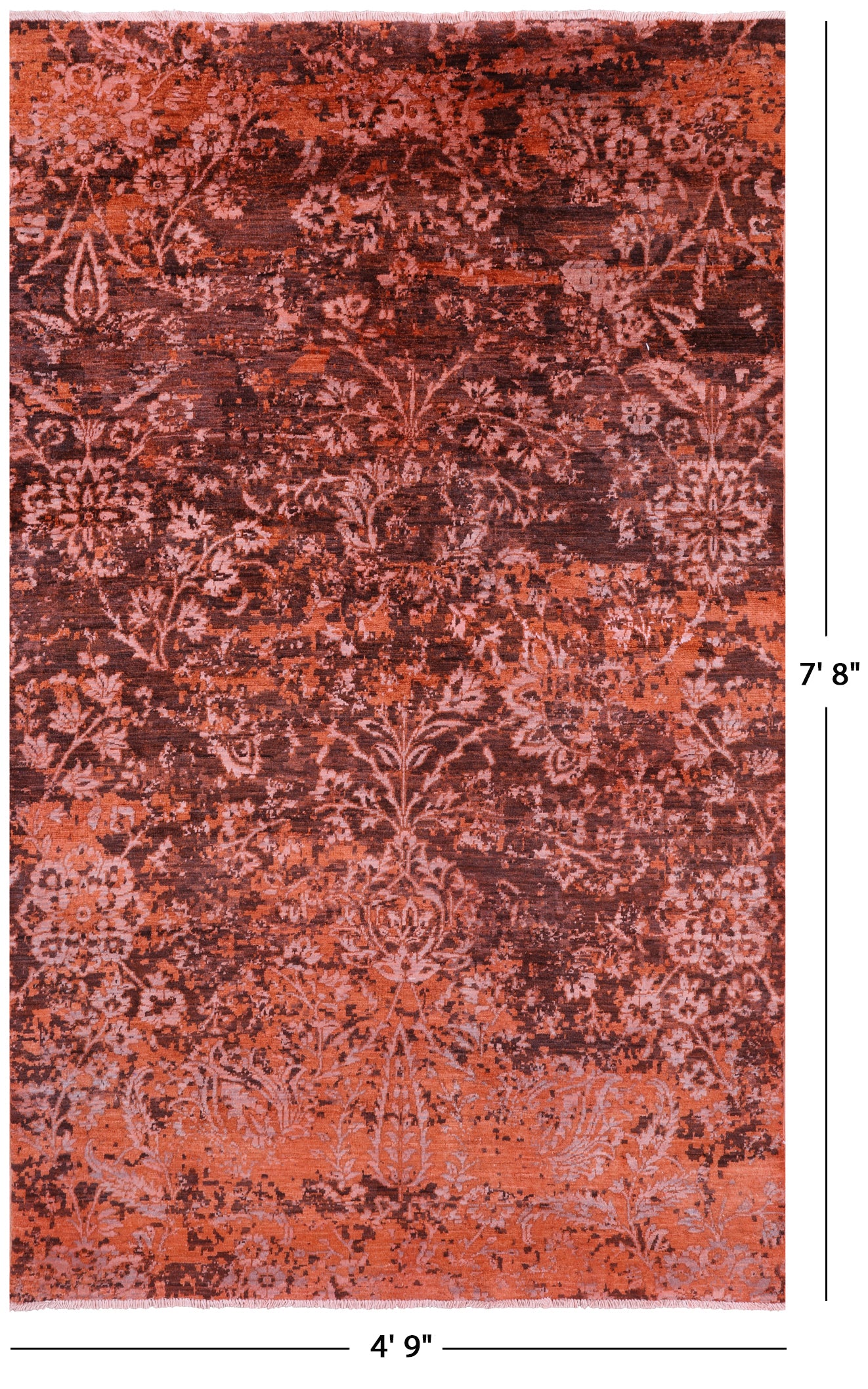 Orange Contemporary Hand Knotted Wool & Silk Rug - 4' 9" X 7' 8" - Golden Nile