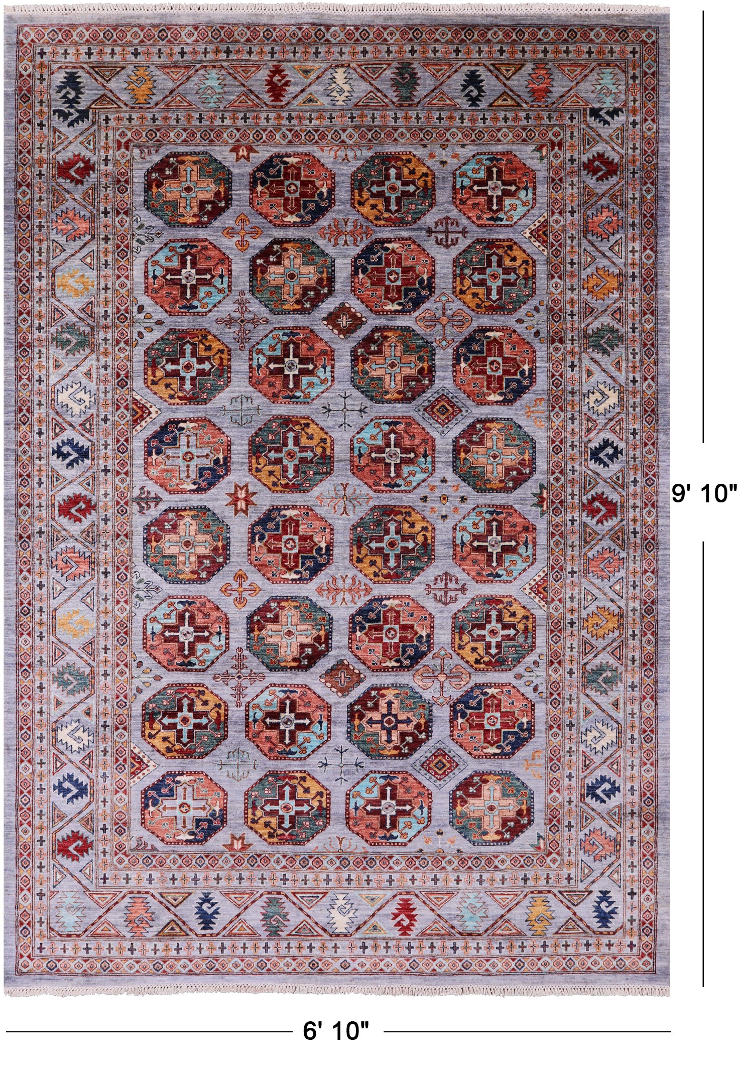 Turkmen Ersari Hand Knotted Wool Rug - 6' 10" X 9' 10" - Golden Nile
