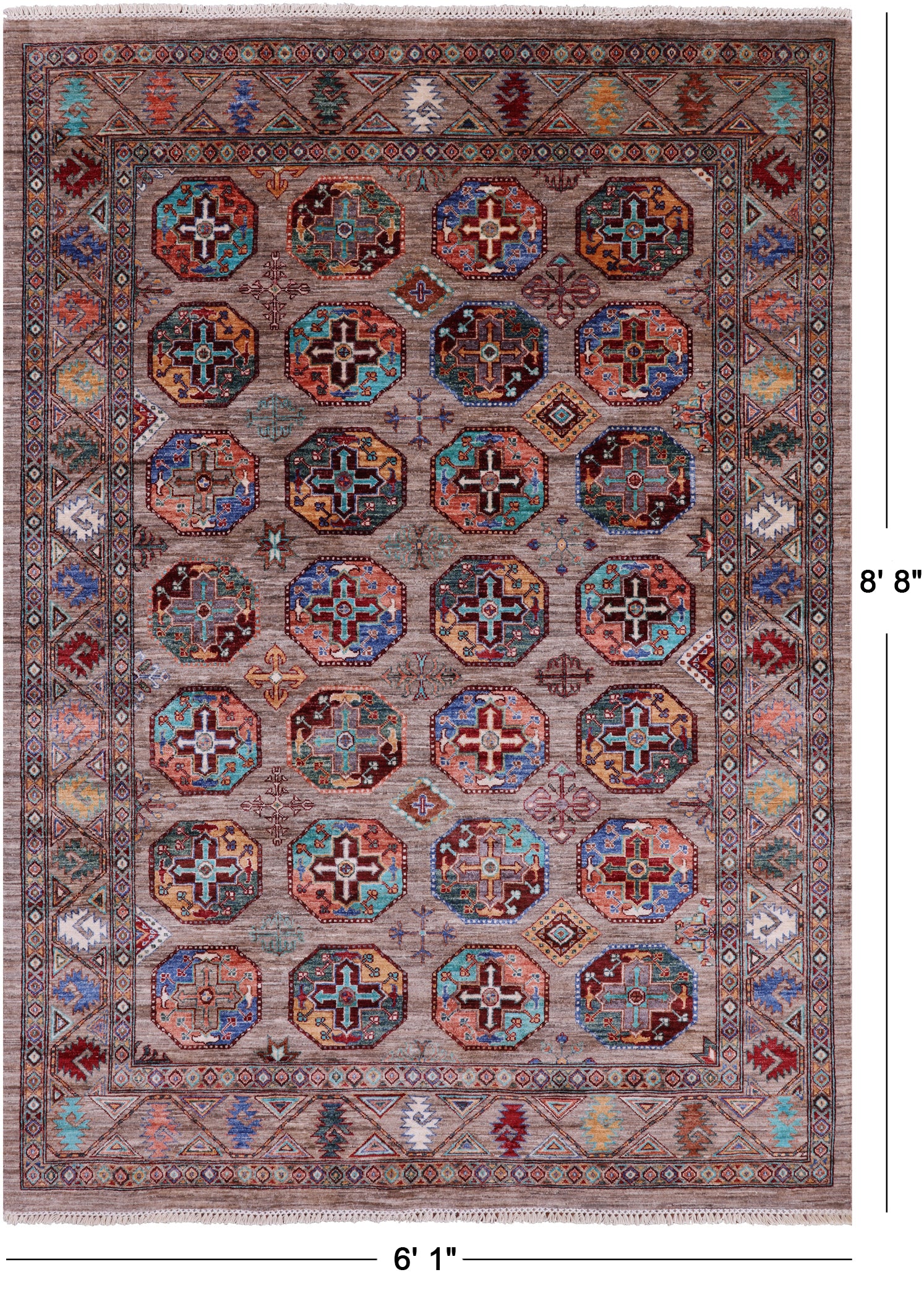 Turkmen Ersari Hand Knotted Wool Rug - 6' 1" X 8' 8" - Golden Nile