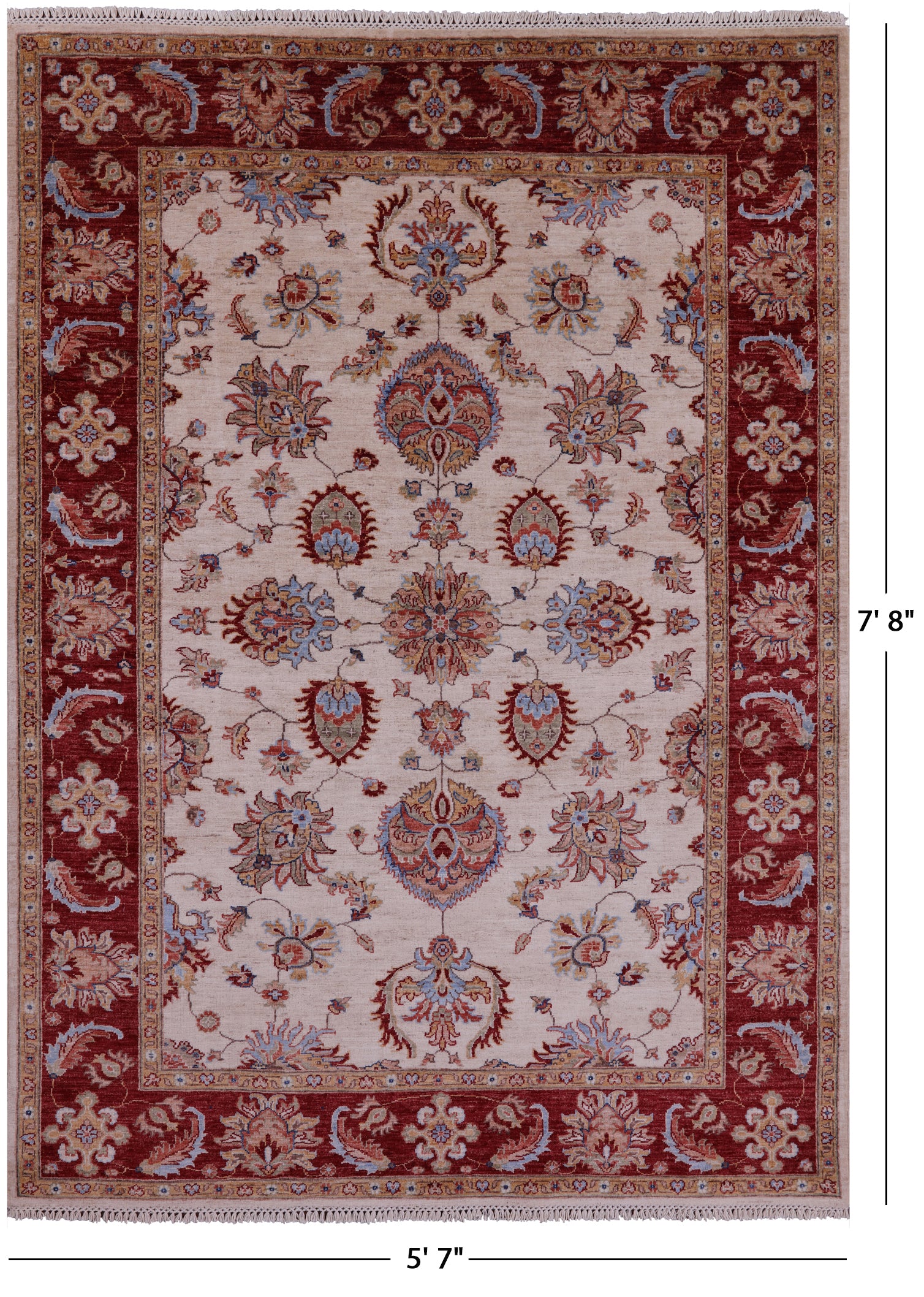 Ivory Persian Tabriz Hand Knotted Wool Rug - 5' 7" X 7' 8" - Golden Nile