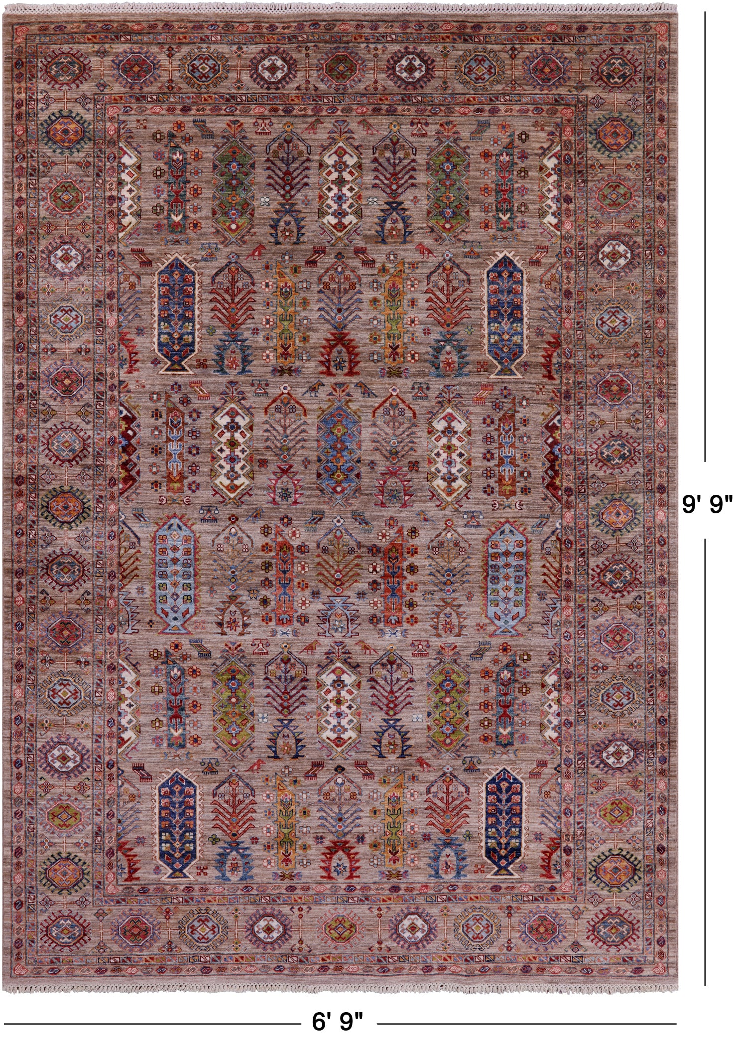 Turkmen Ersari Handmade Wool Rug - 6' 9" X 9' 9" - Golden Nile