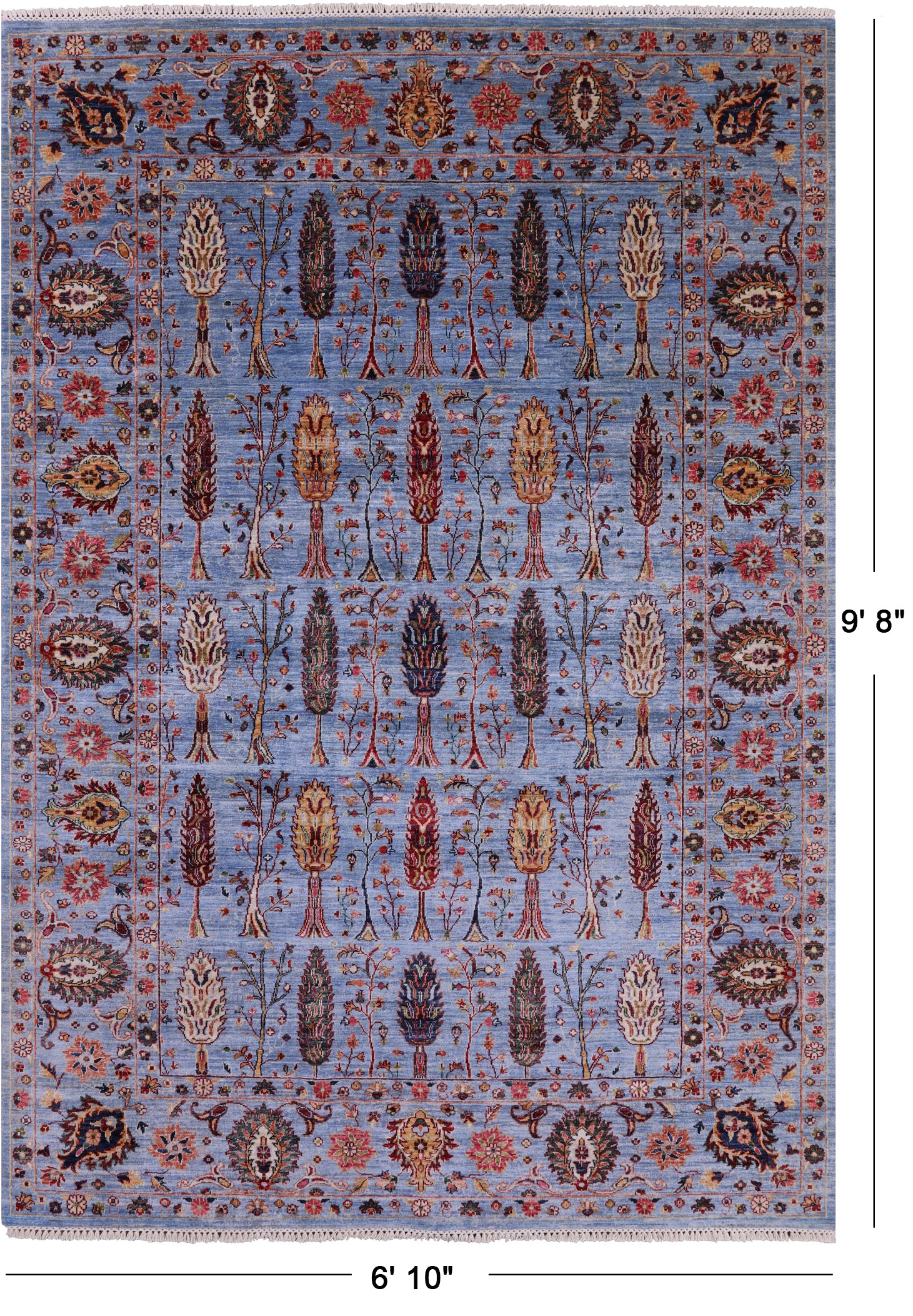 Blue Persian Ziegler Hand Knotted Wool Rug - 6' 10" X 9' 8" - Golden Nile